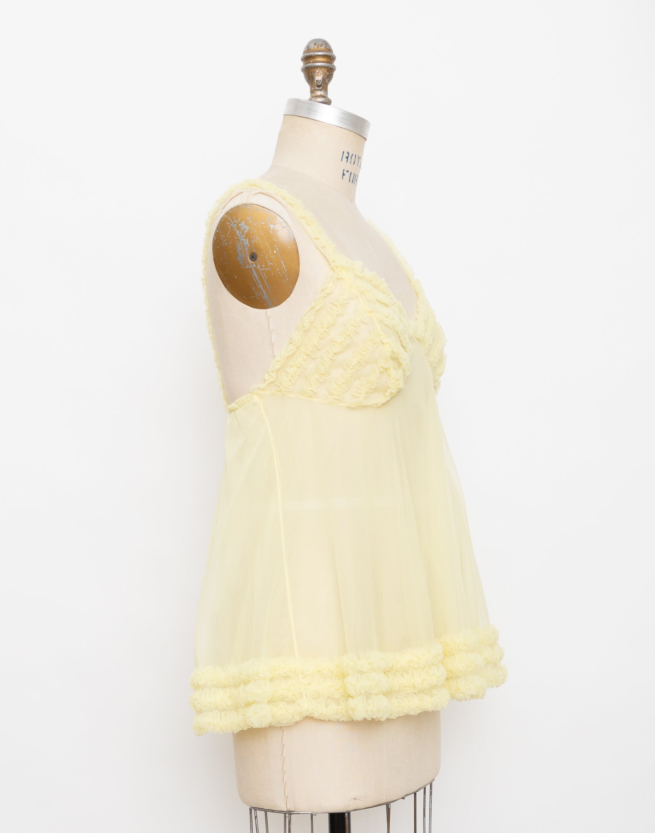 1960s yellow ruffle babydoll nylon sleep top 2