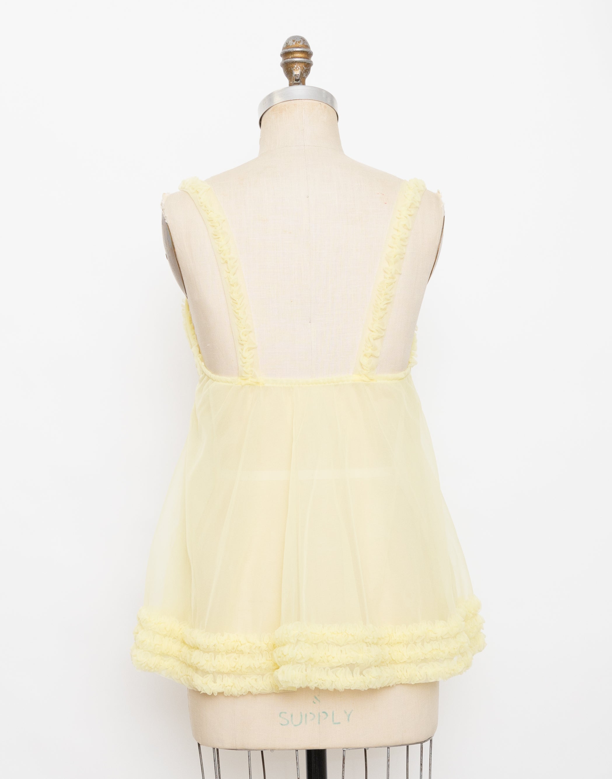 1960s yellow ruffle babydoll nylon sleep top 3