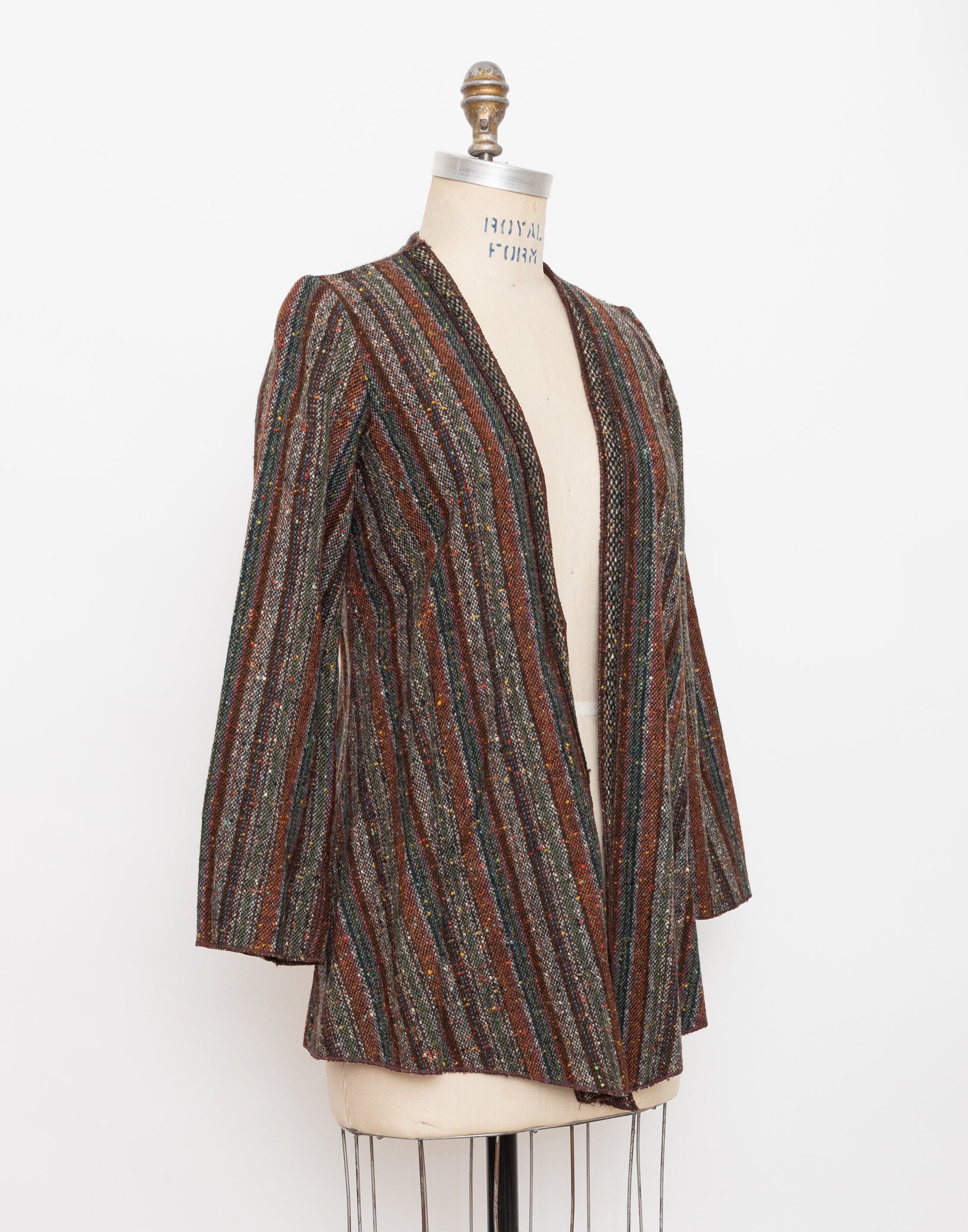 1970s Mrs H Winter striped multicolor textured boucle wool blend jacket 2