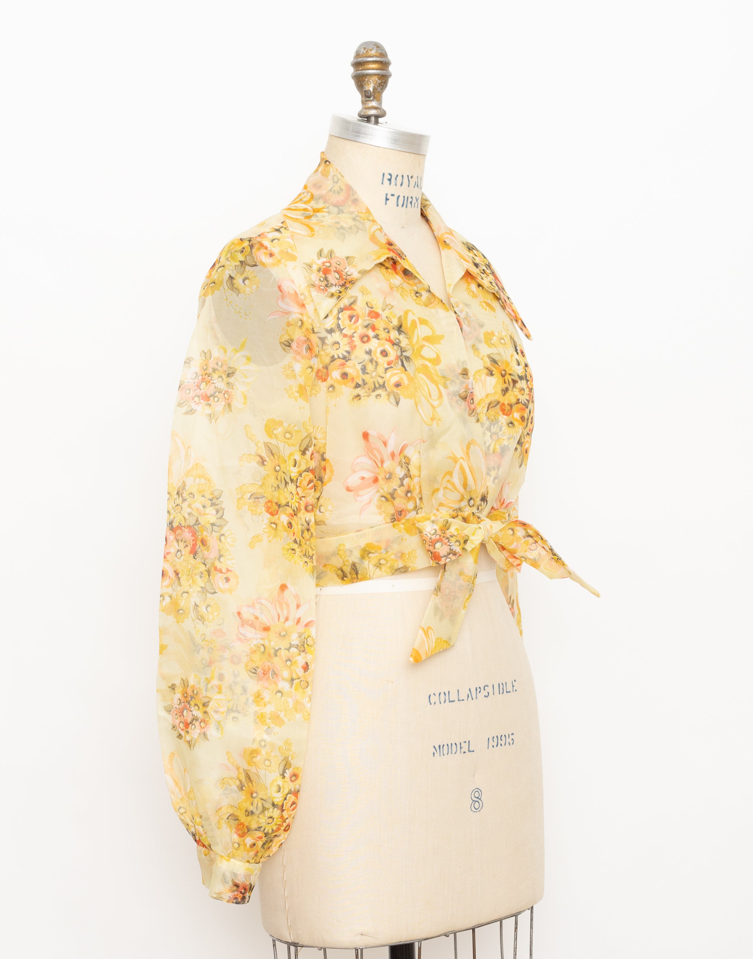1970s yellow floral sheer organza top 2