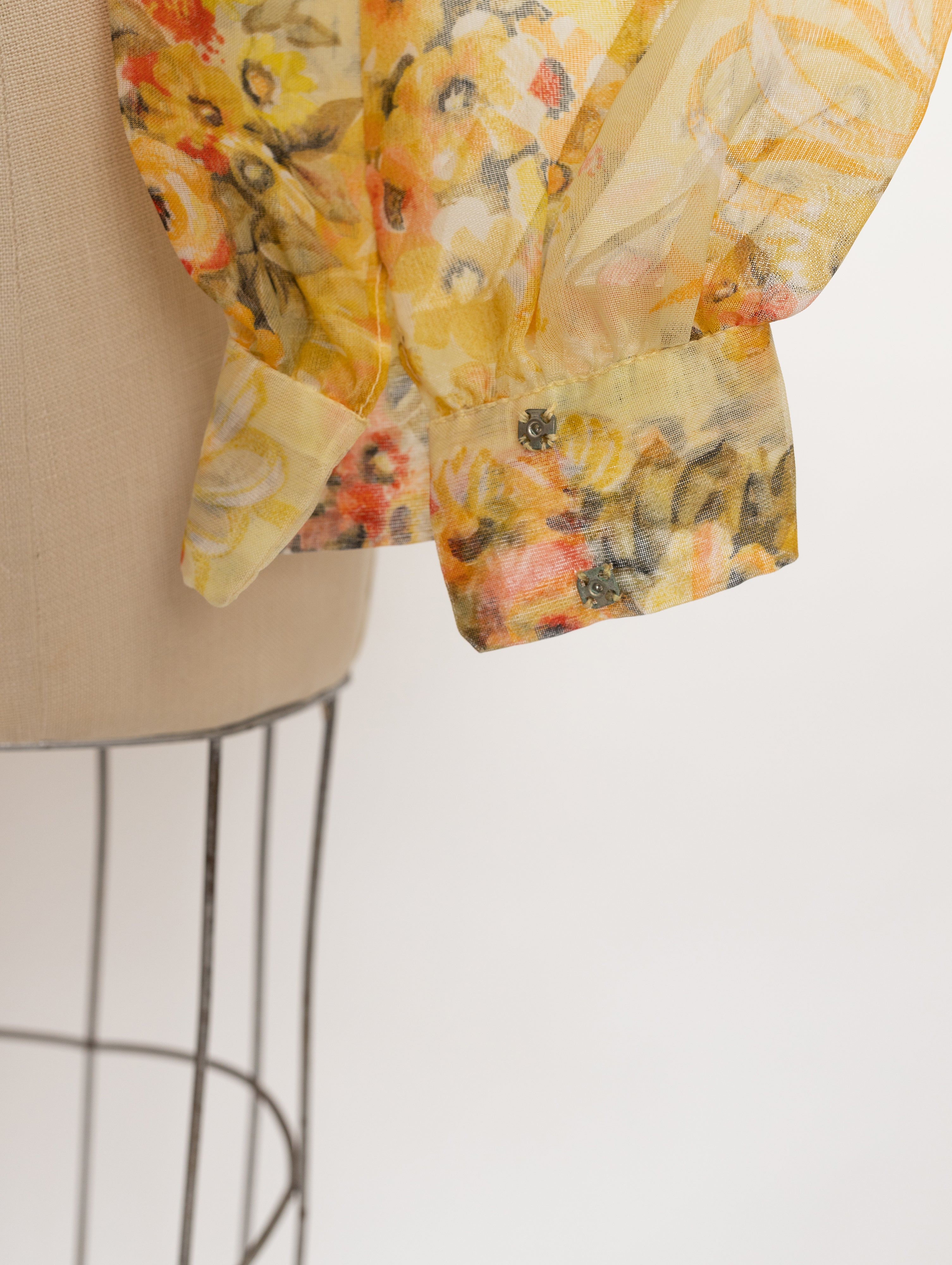 1970s yellow floral sheer organza top 5