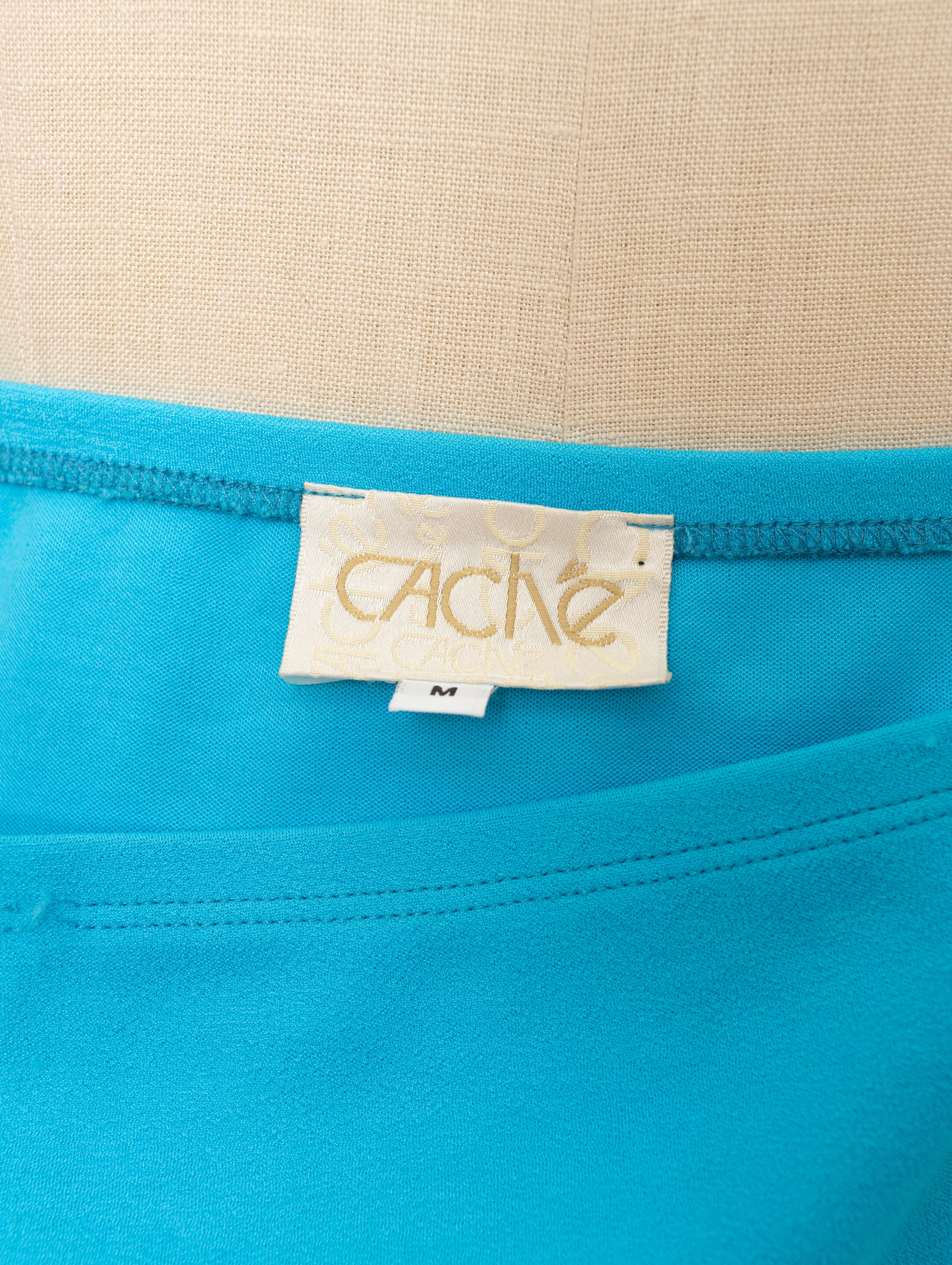 1990s Cache bright turquoise beaded fringe trim top + skirt set 10