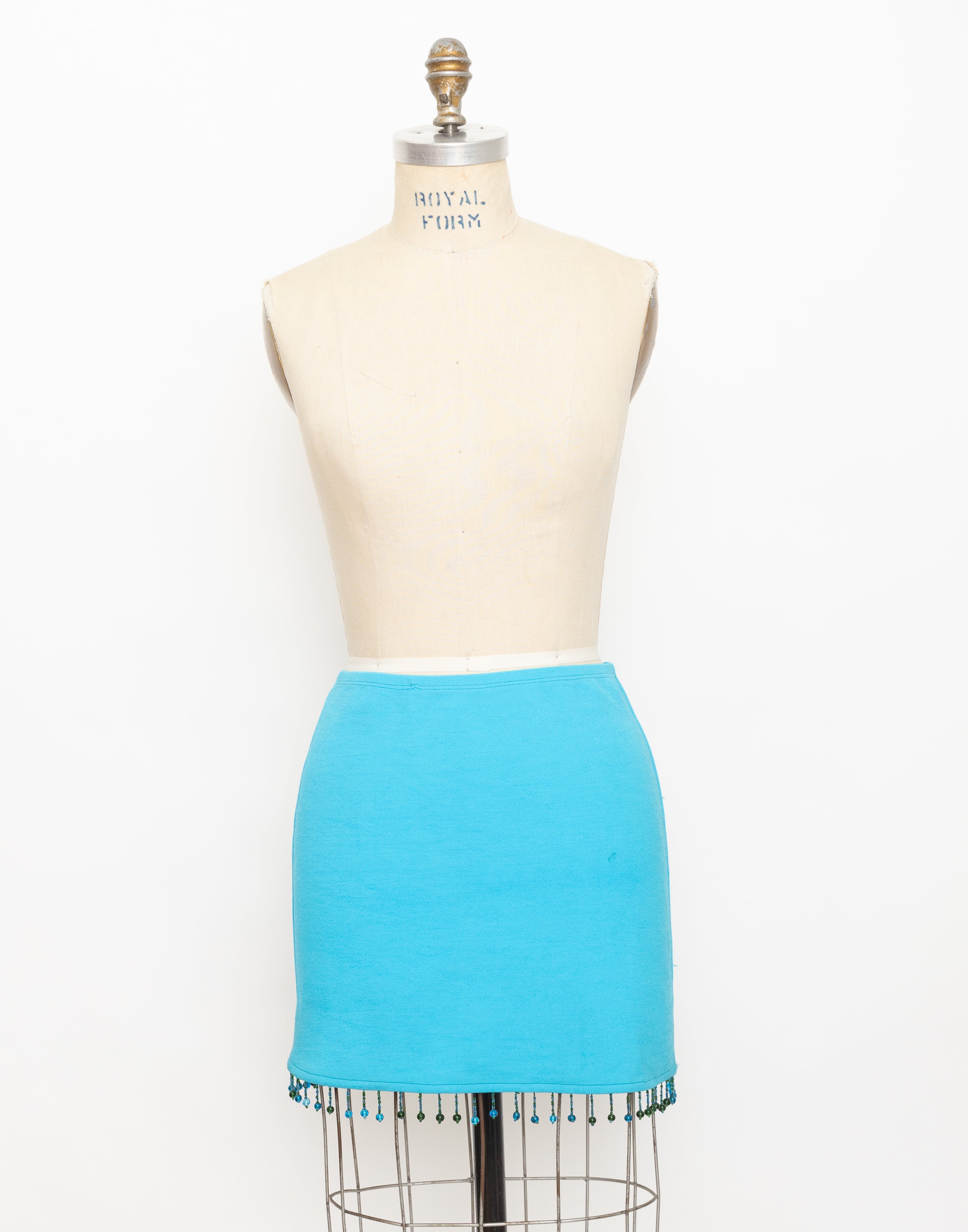 1990s Cache bright turquoise beaded fringe trim top + skirt set 5