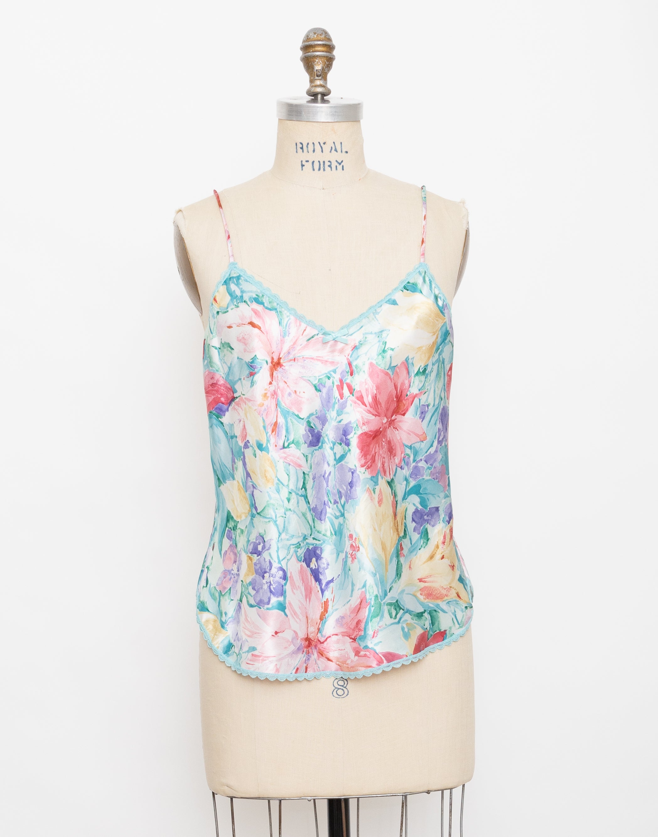 1990s watercolor pastels flower print silky tank 1