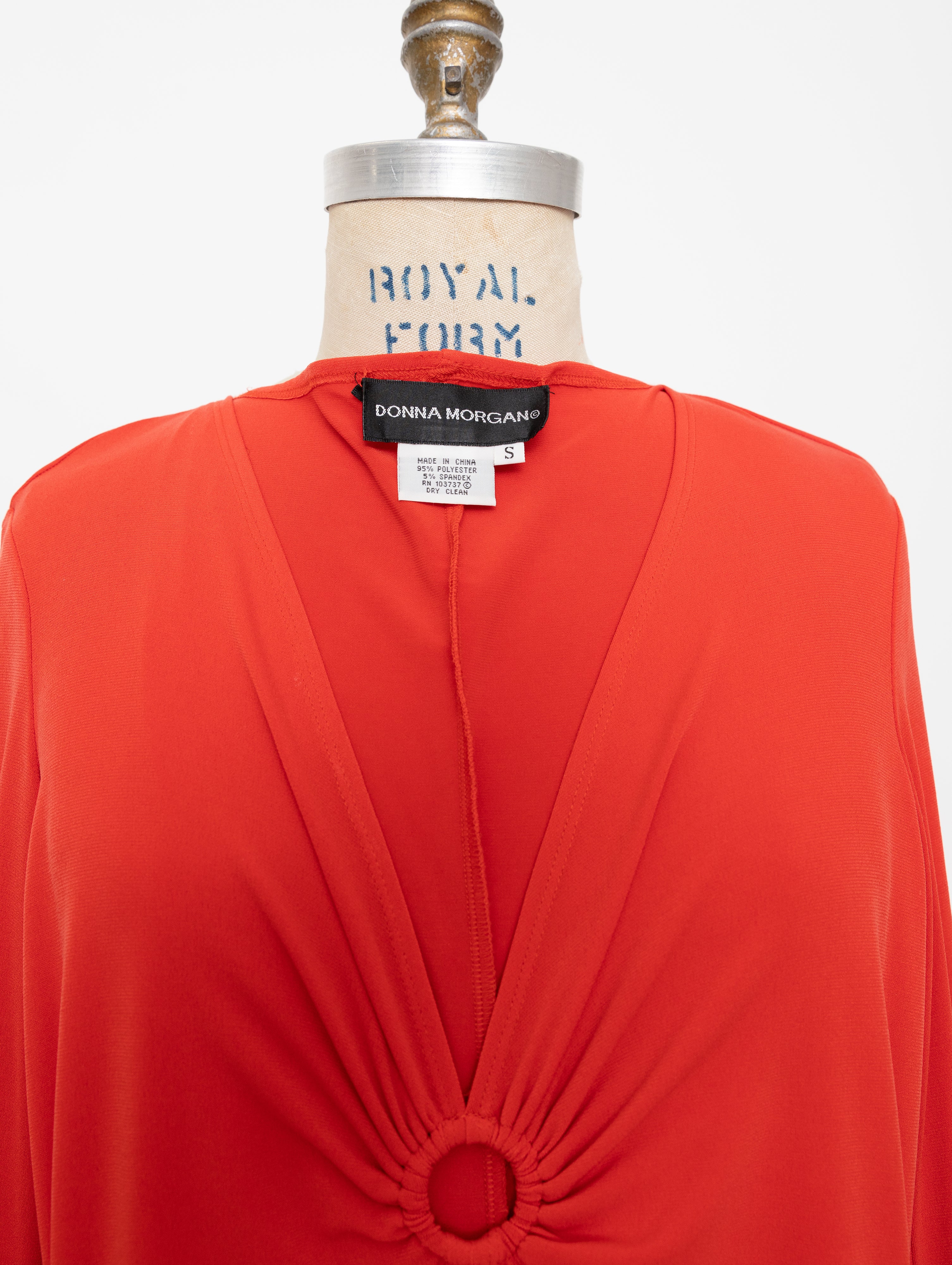 2000s Donna Morgan red keyhole detail long sleeve draped dress 5