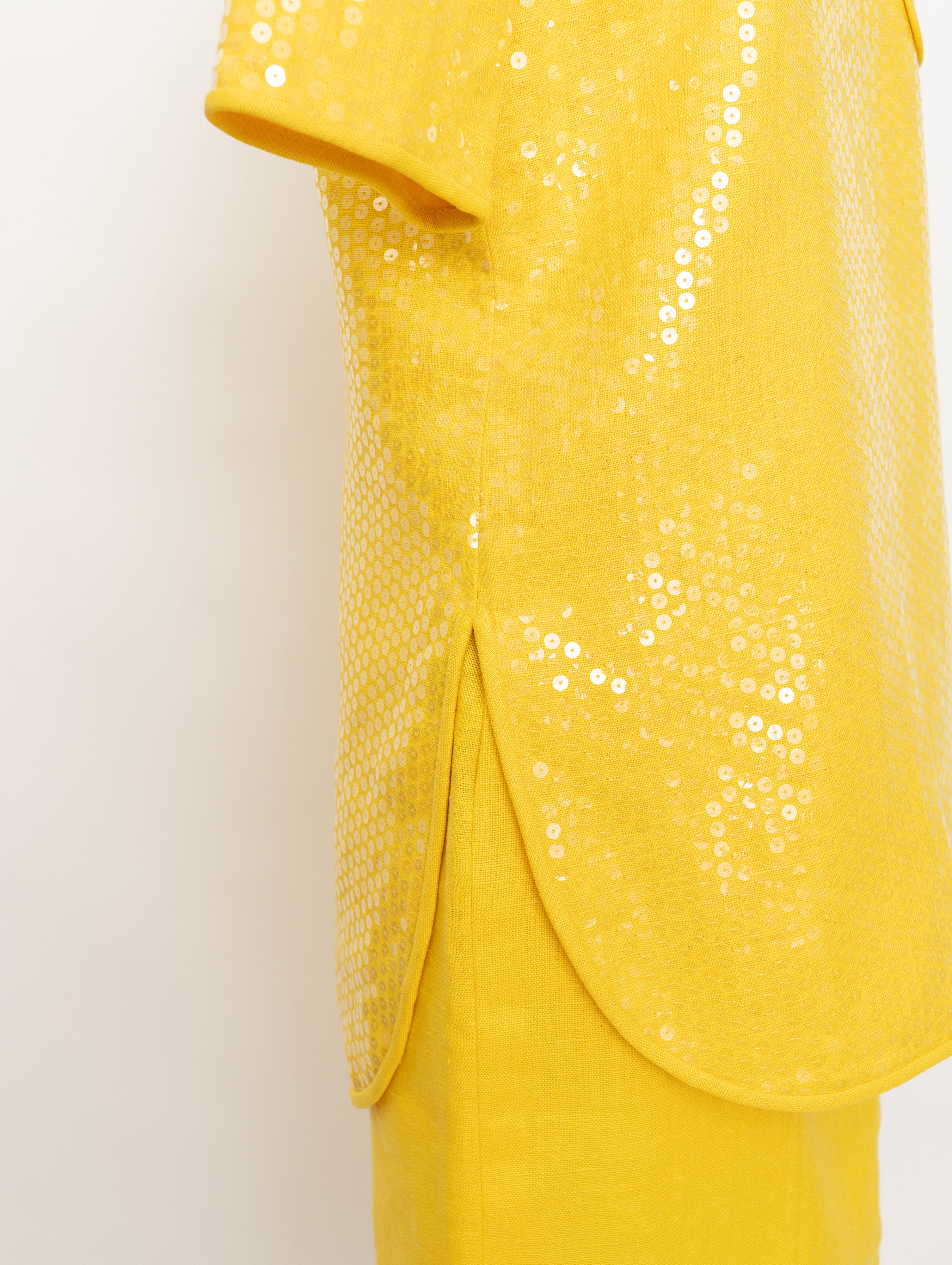 80s/90s William Pearson yellow sequin top and linen skirt set 5