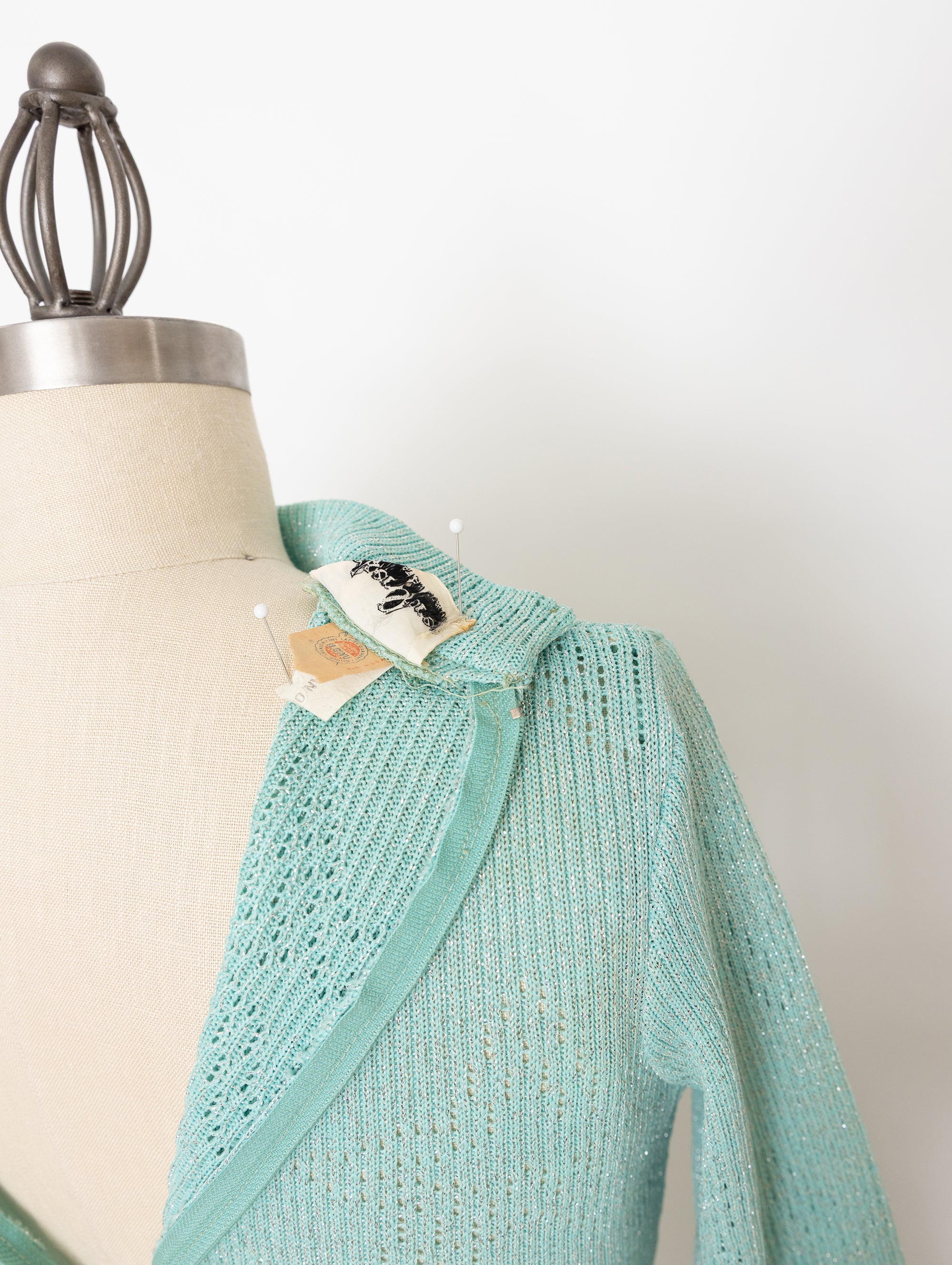 70s bleecker street seafoam green knit long sleeve dress