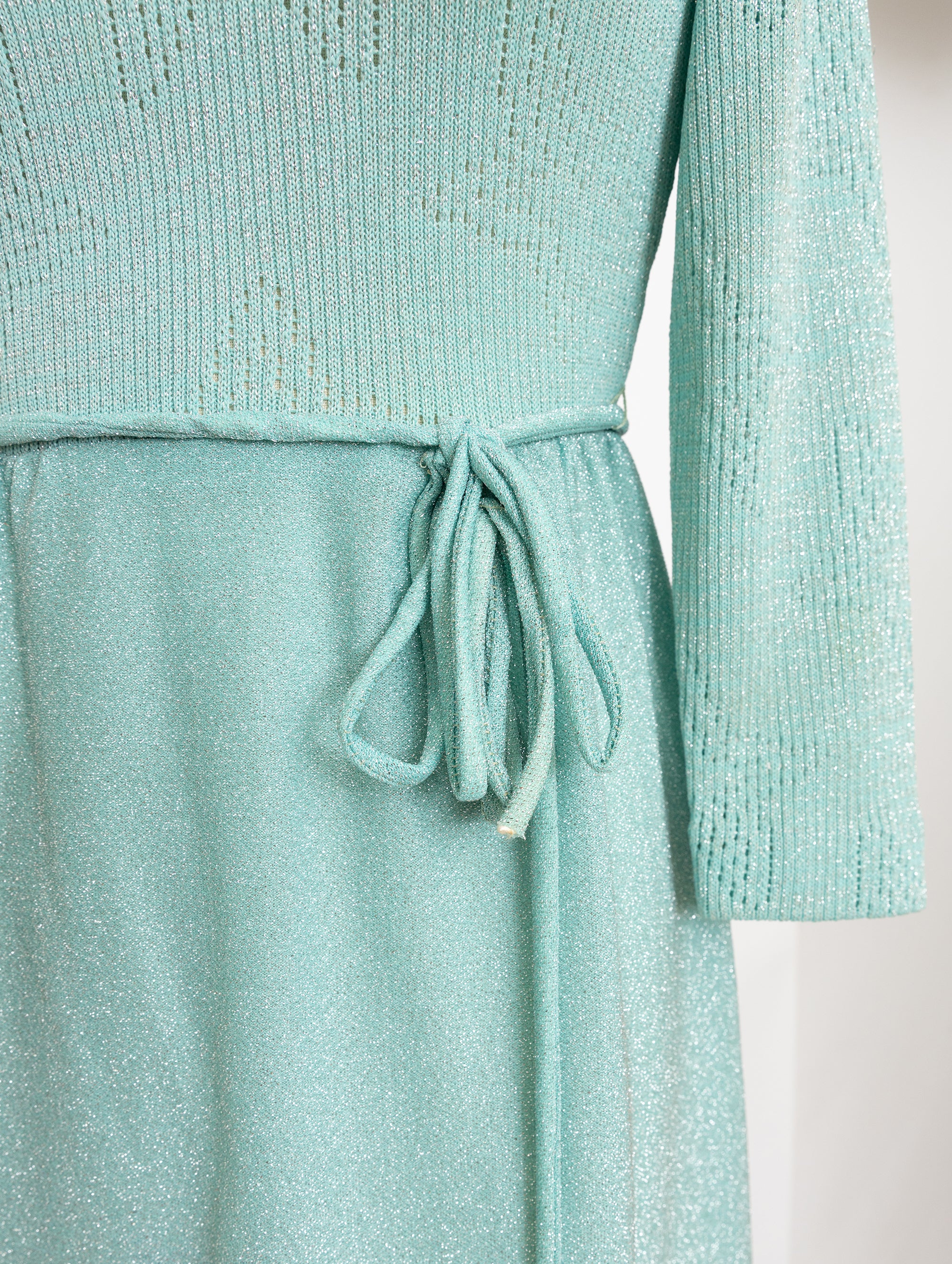 70s bleecker street seafoam green knit long sleeve dress