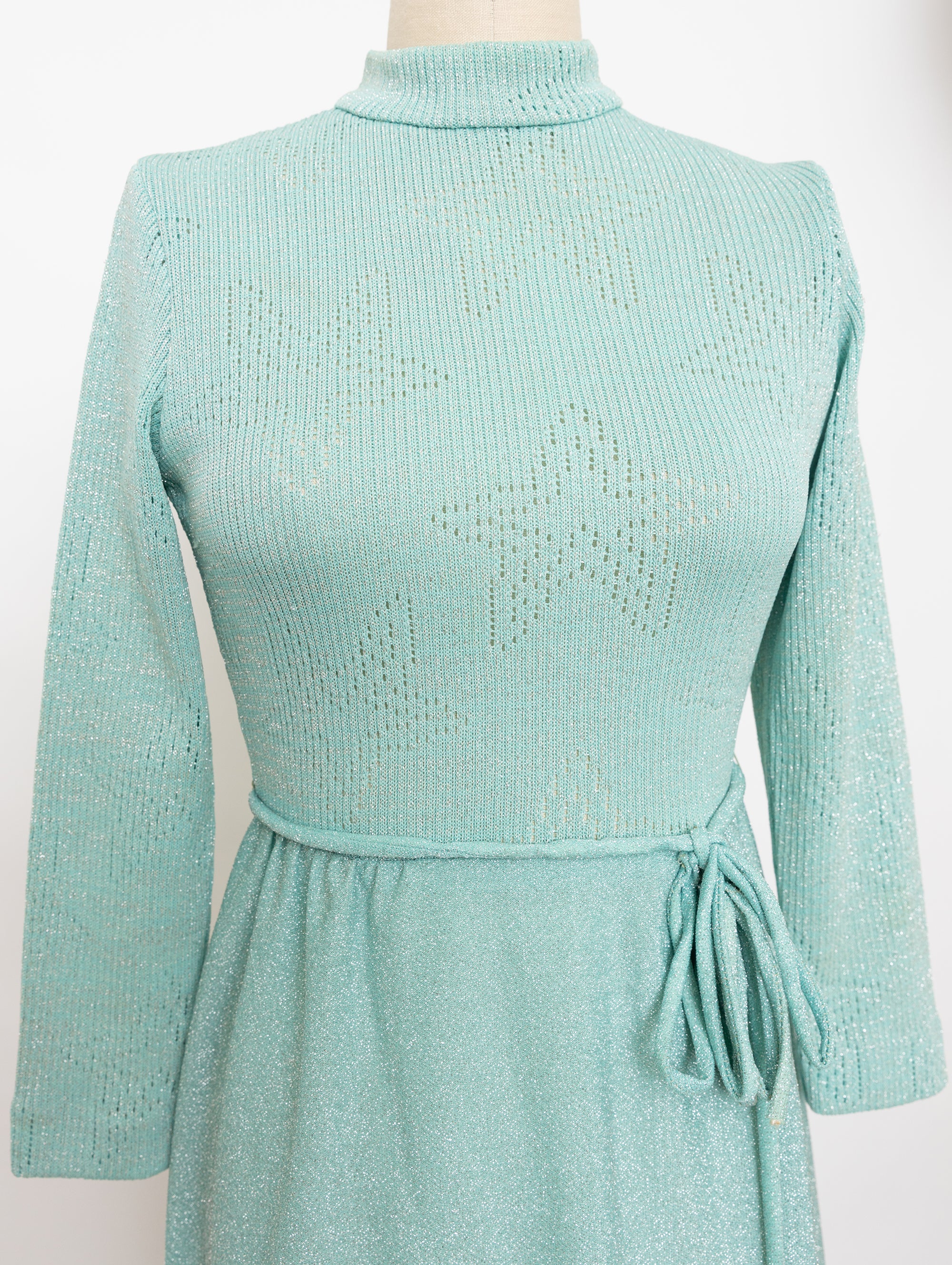 70s bleecker street seafoam green knit long sleeve dress