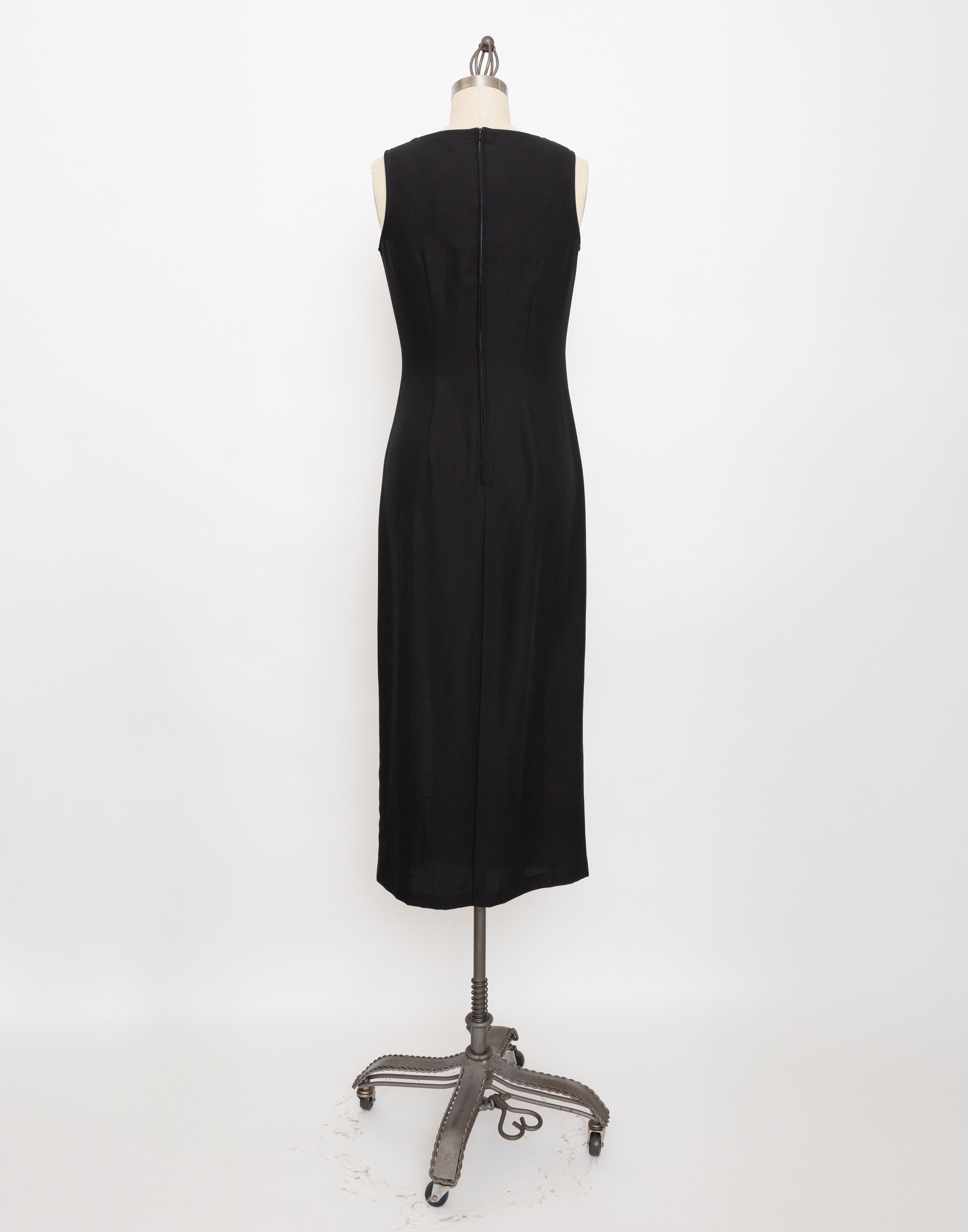 90s black criss cross neckline sleeveless midi dress