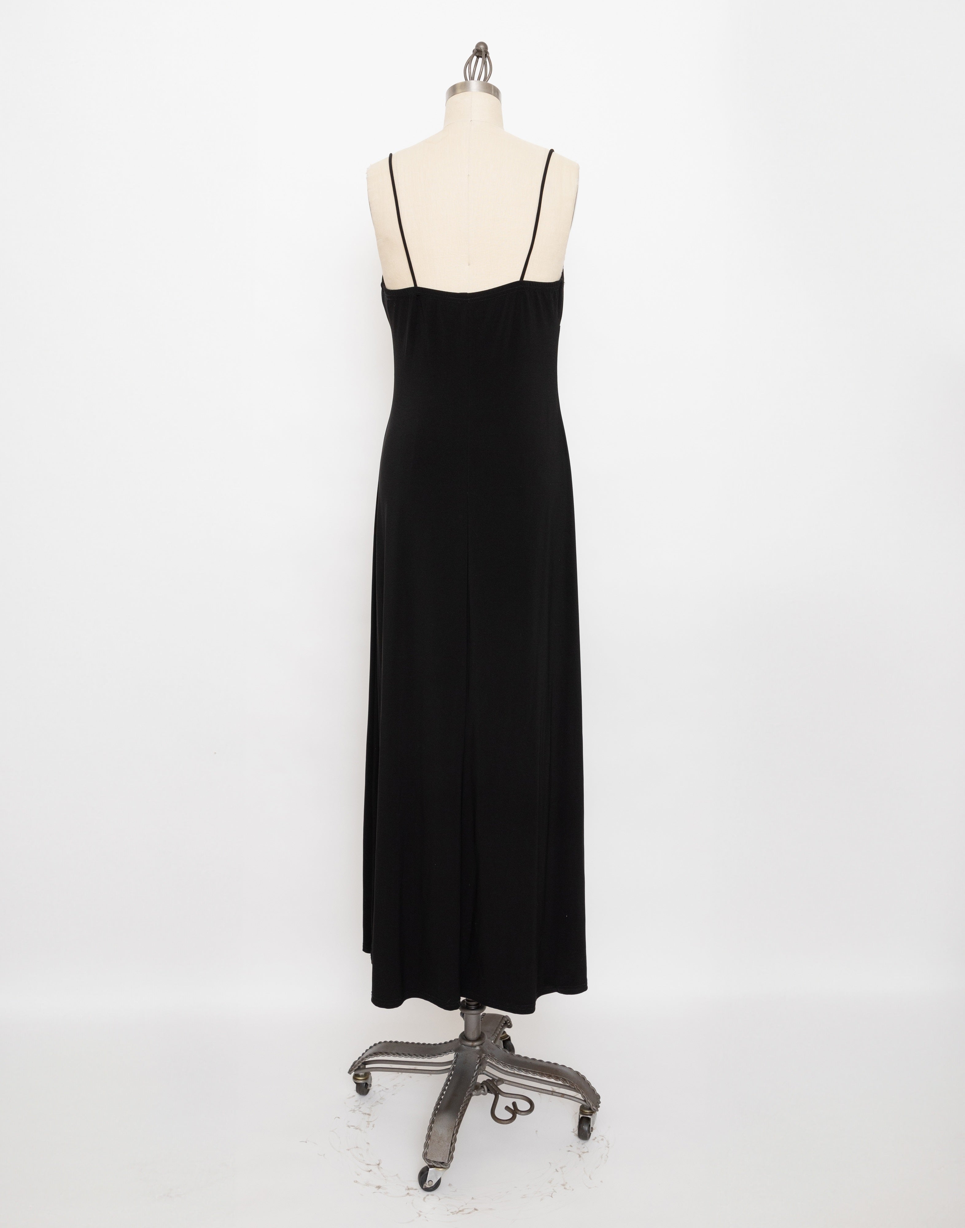 90s black strappy dress with rhinestone detail