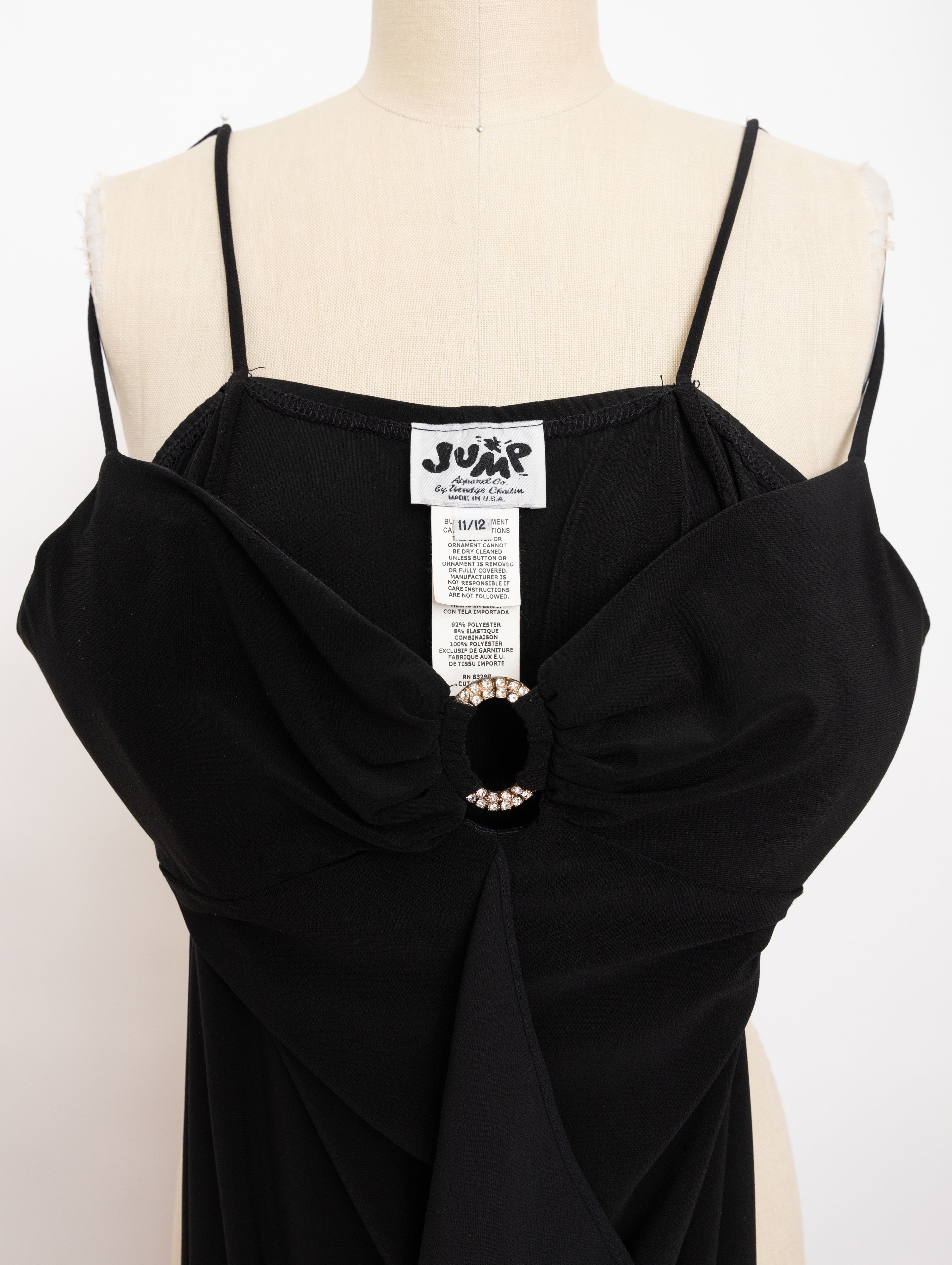 90s black strappy dress with rhinestone detail