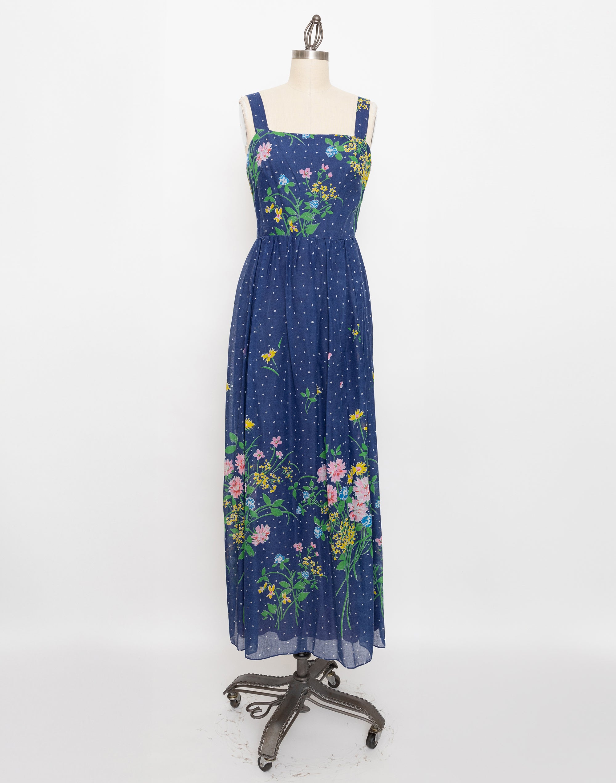 70s/80s dark blue floral dress