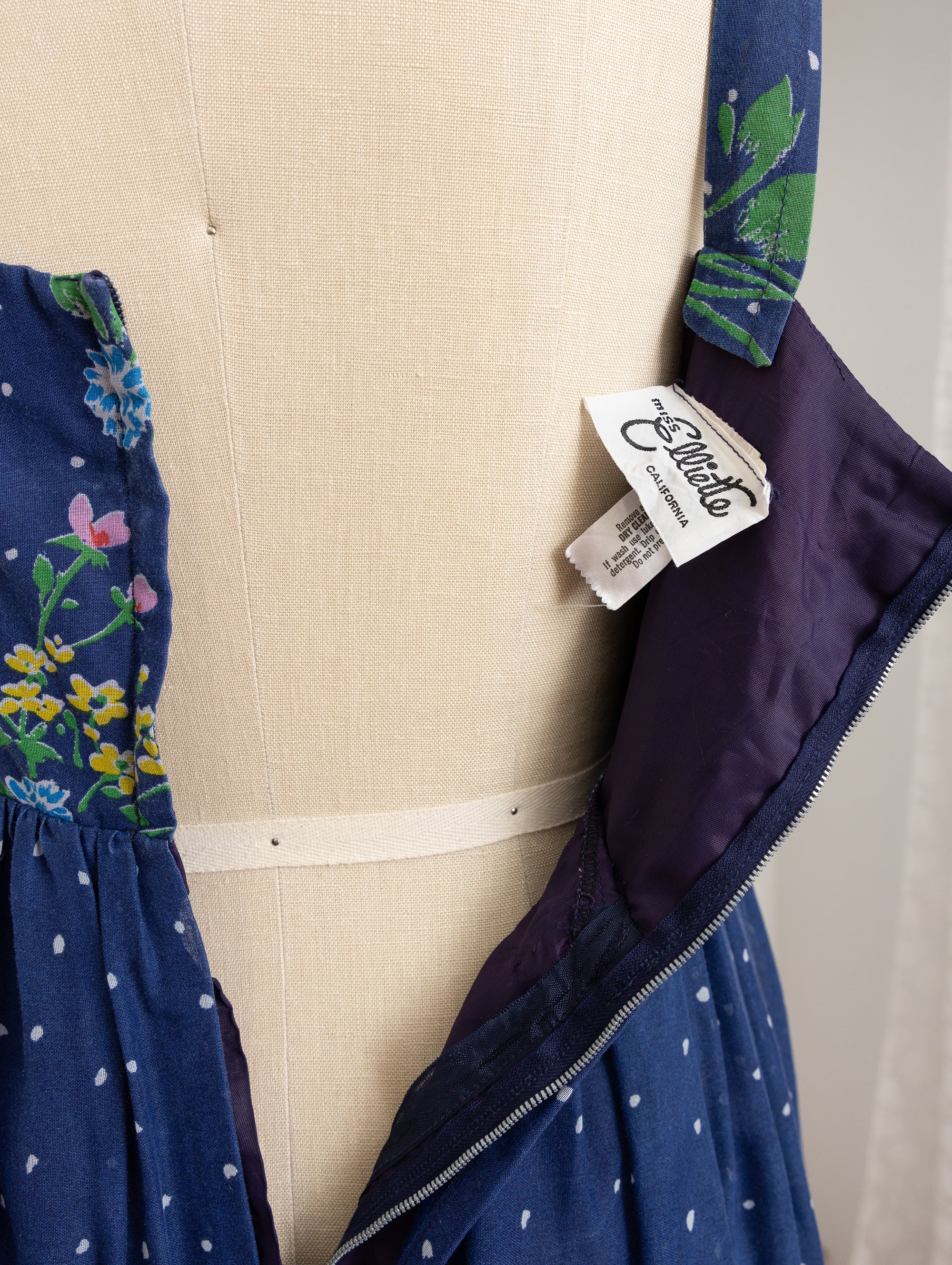 70s/80s dark blue floral dress