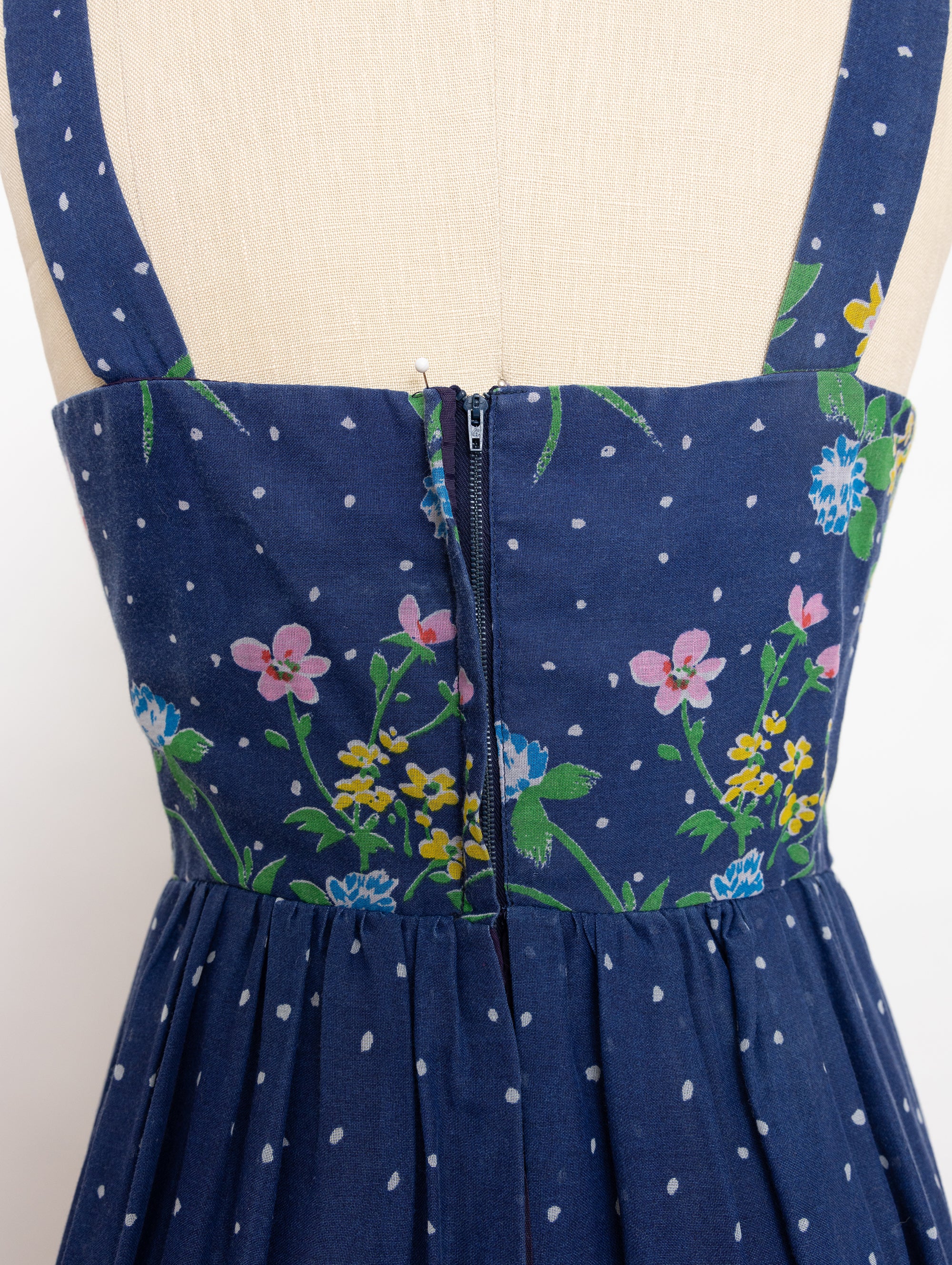 70s/80s dark blue floral dress