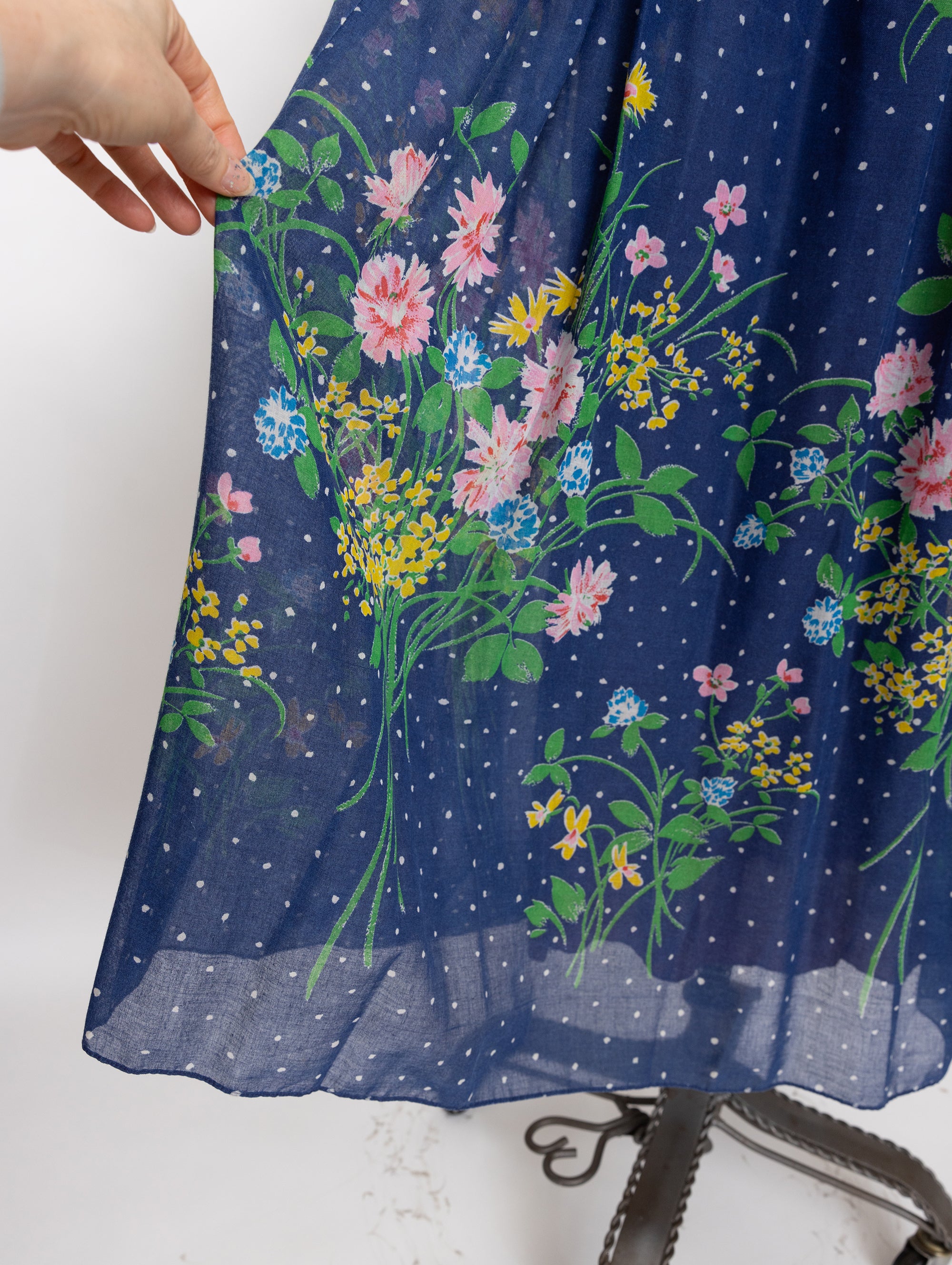 70s/80s dark blue floral dress