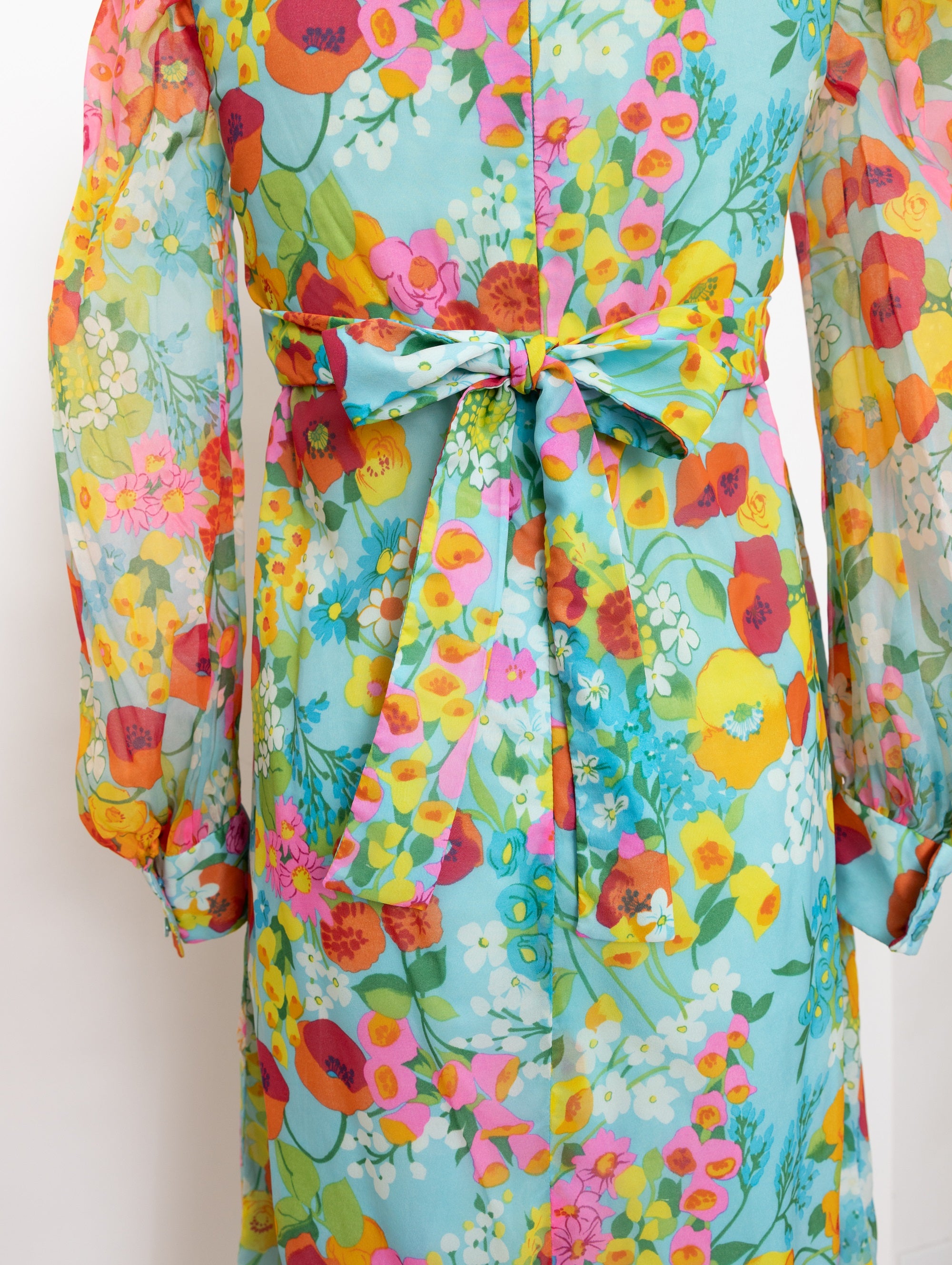 70s aqua blue floral maxi dress