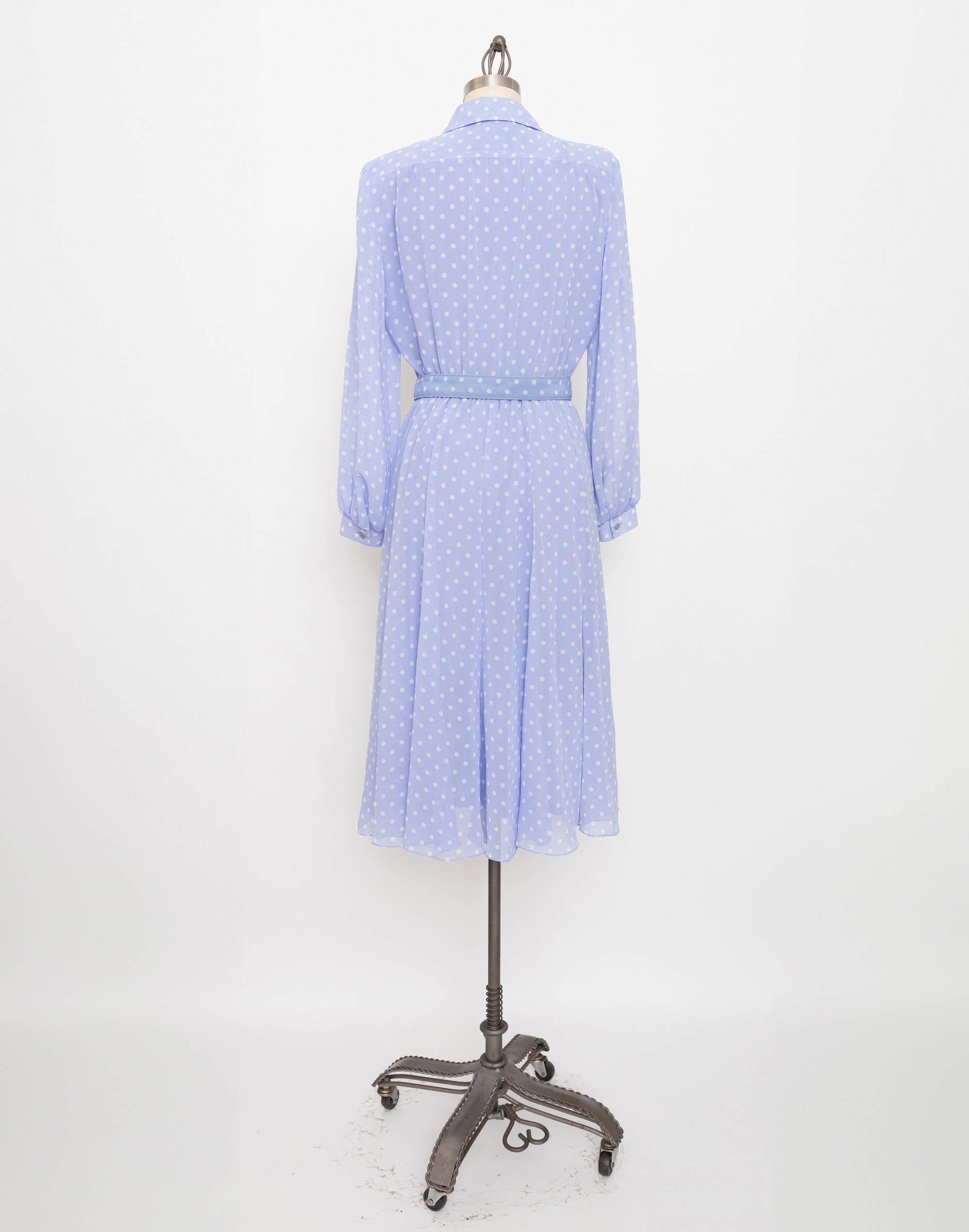 80s/90s periwinkle blue white polka dot dress