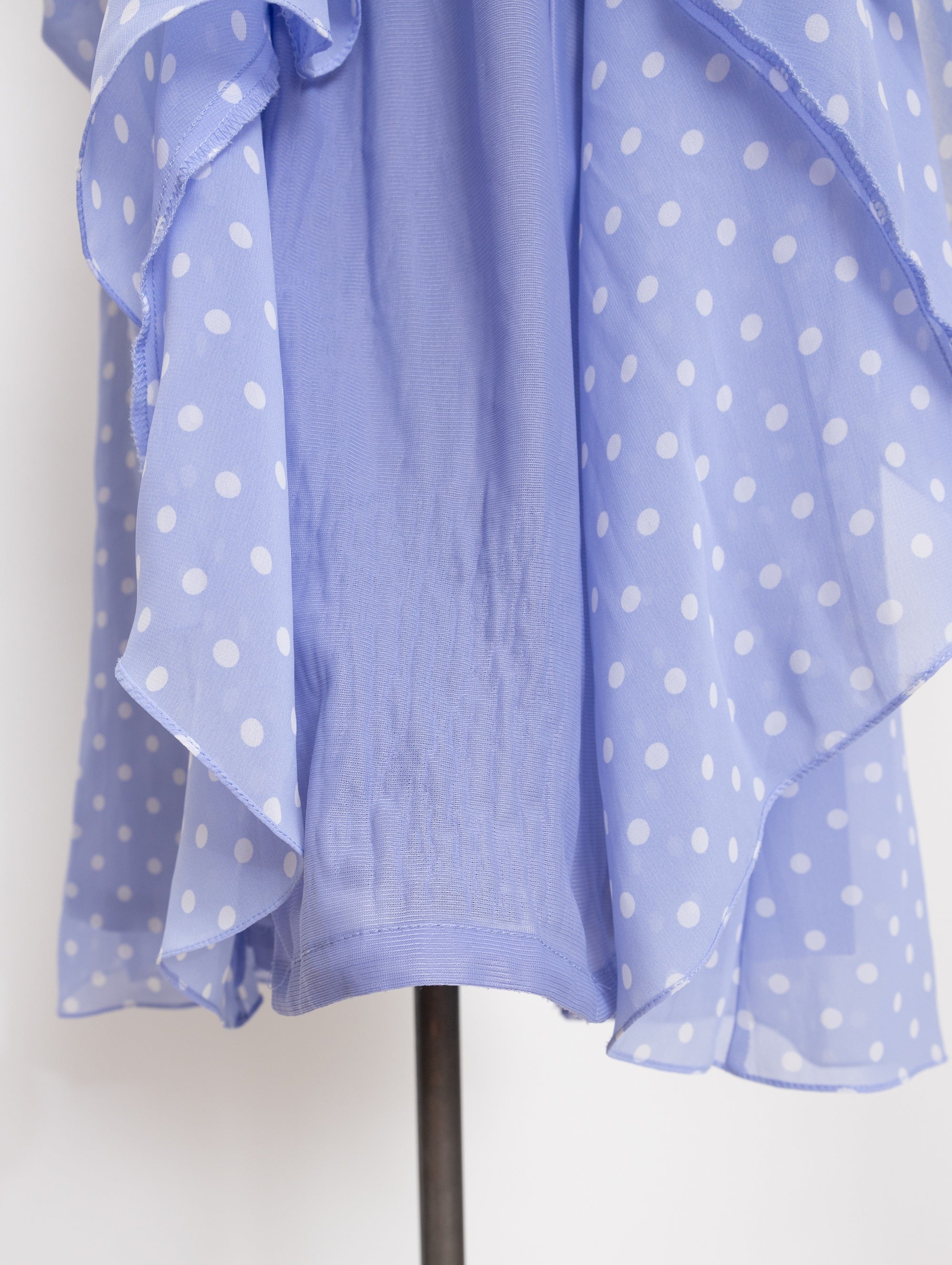 80s/90s periwinkle blue white polka dot dress