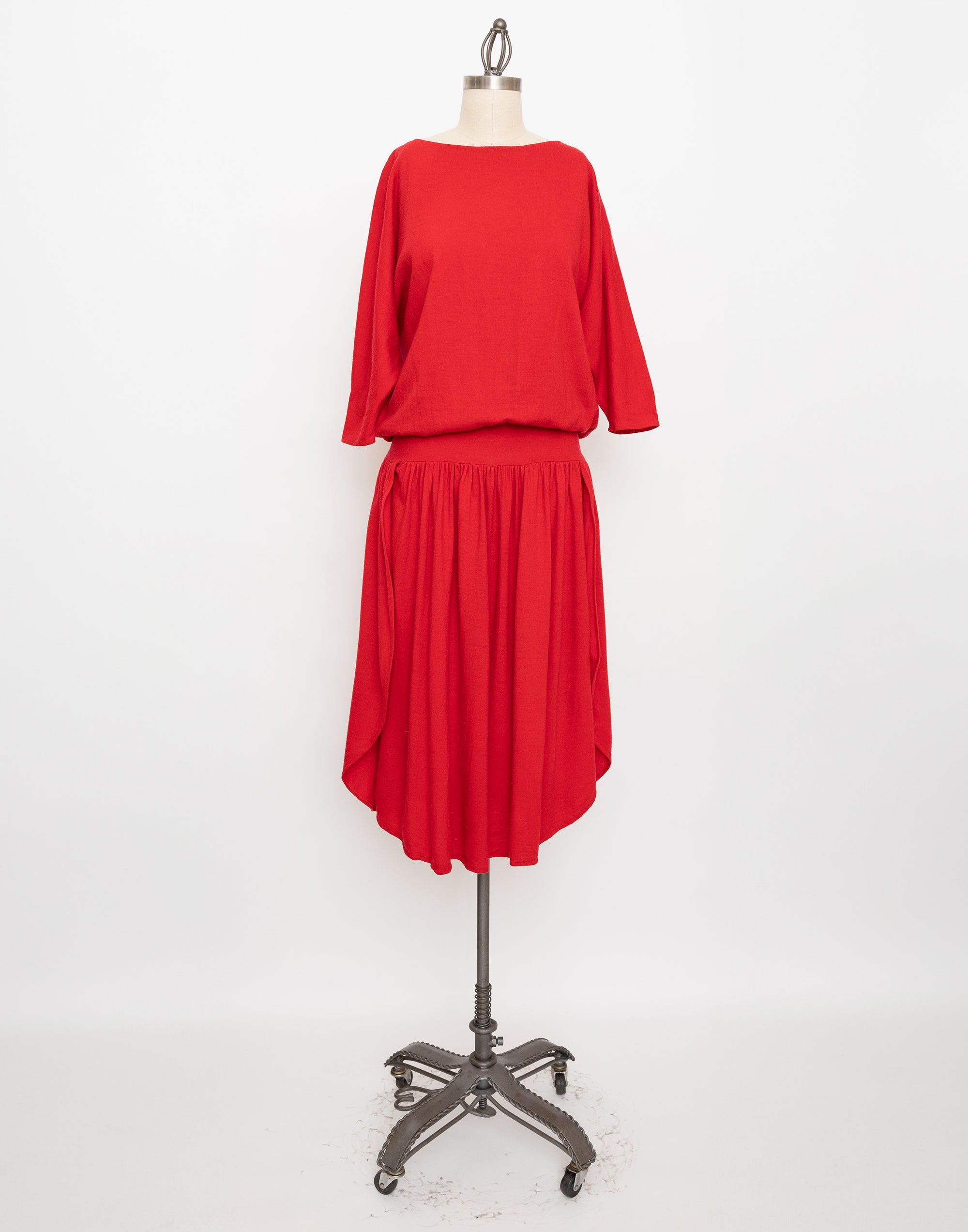 80s red dolman sleeve lightweight wool dress