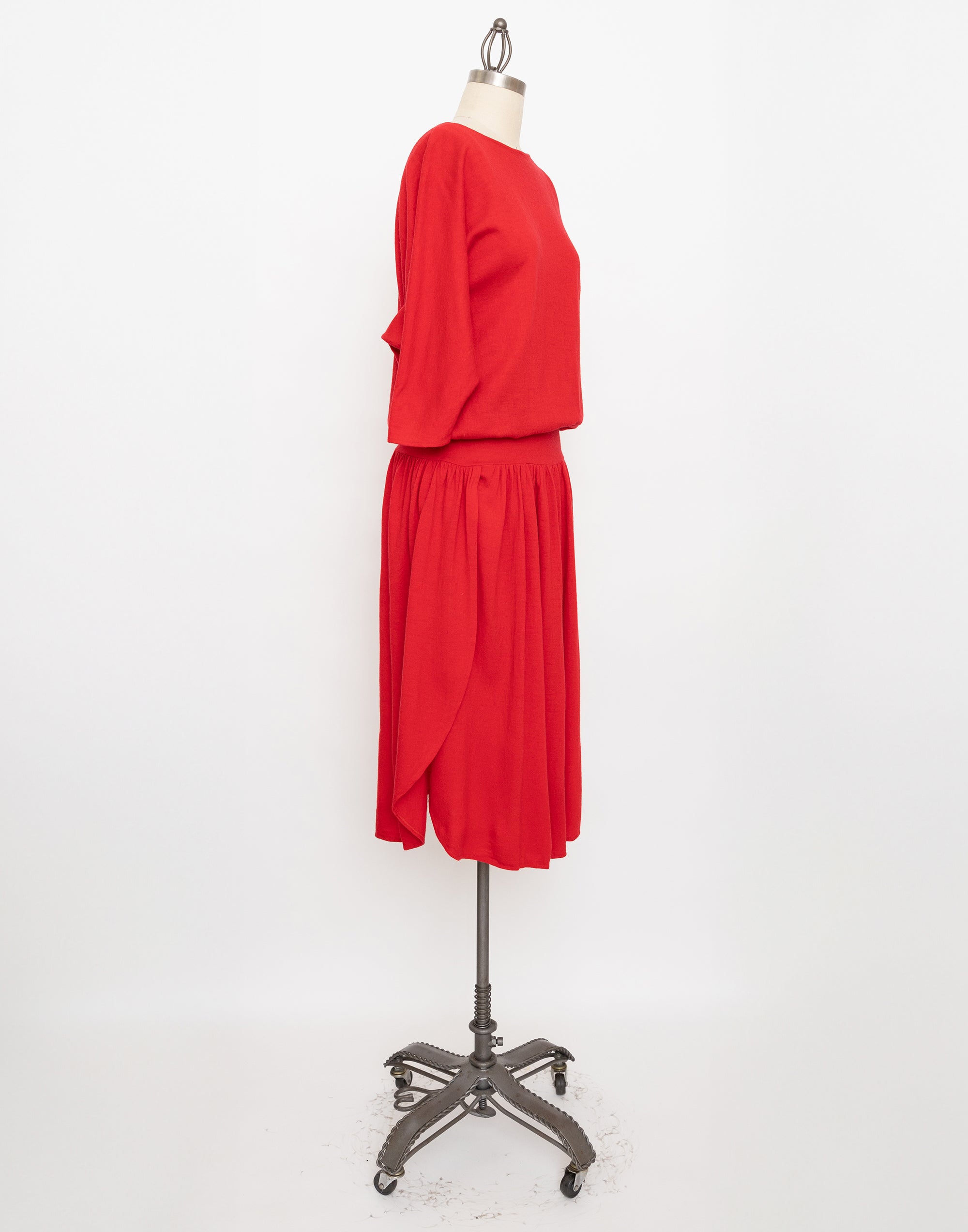 80s red dolman sleeve lightweight wool dress