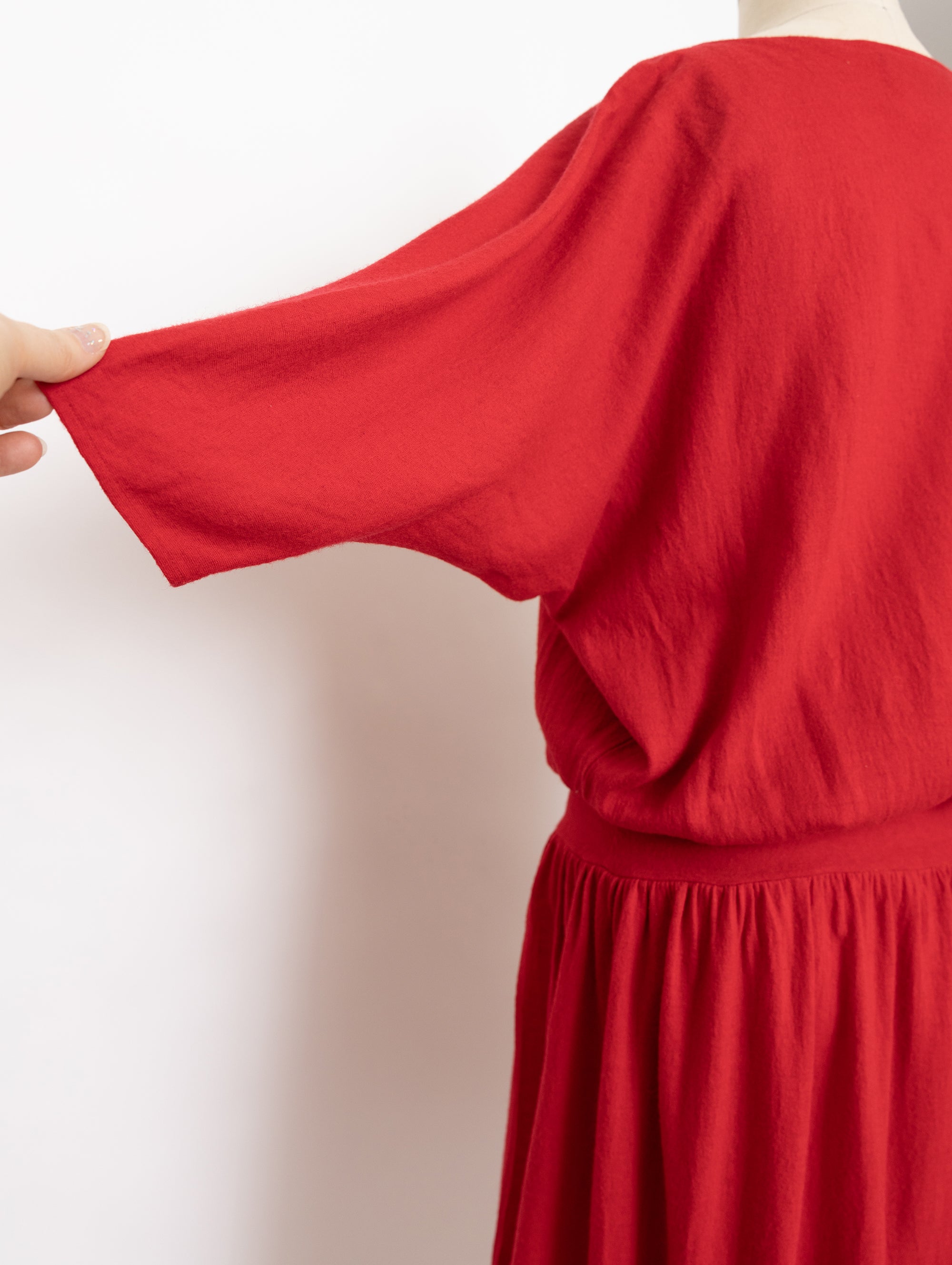 80s red dolman sleeve lightweight wool dress