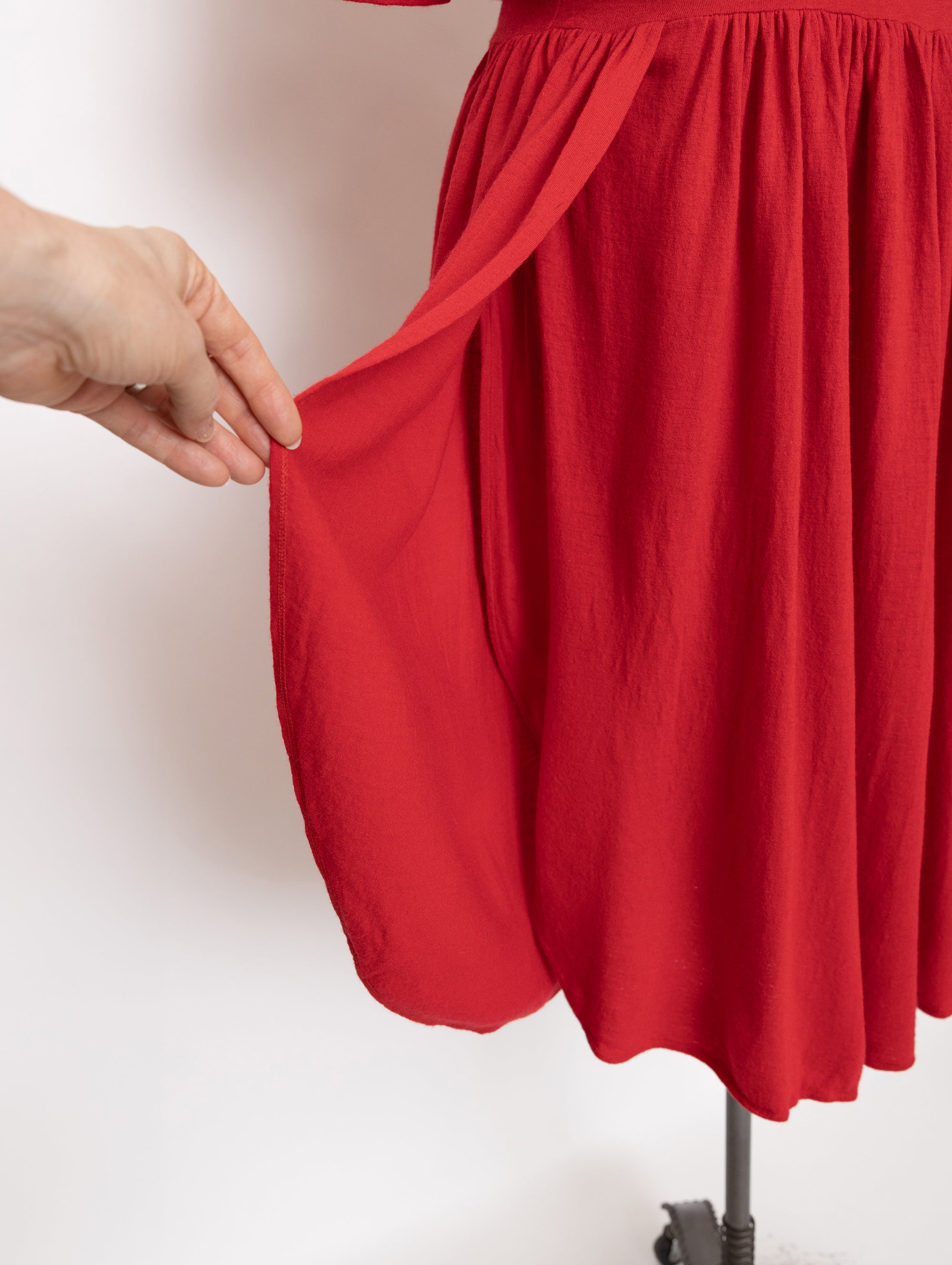 80s red dolman sleeve lightweight wool dress