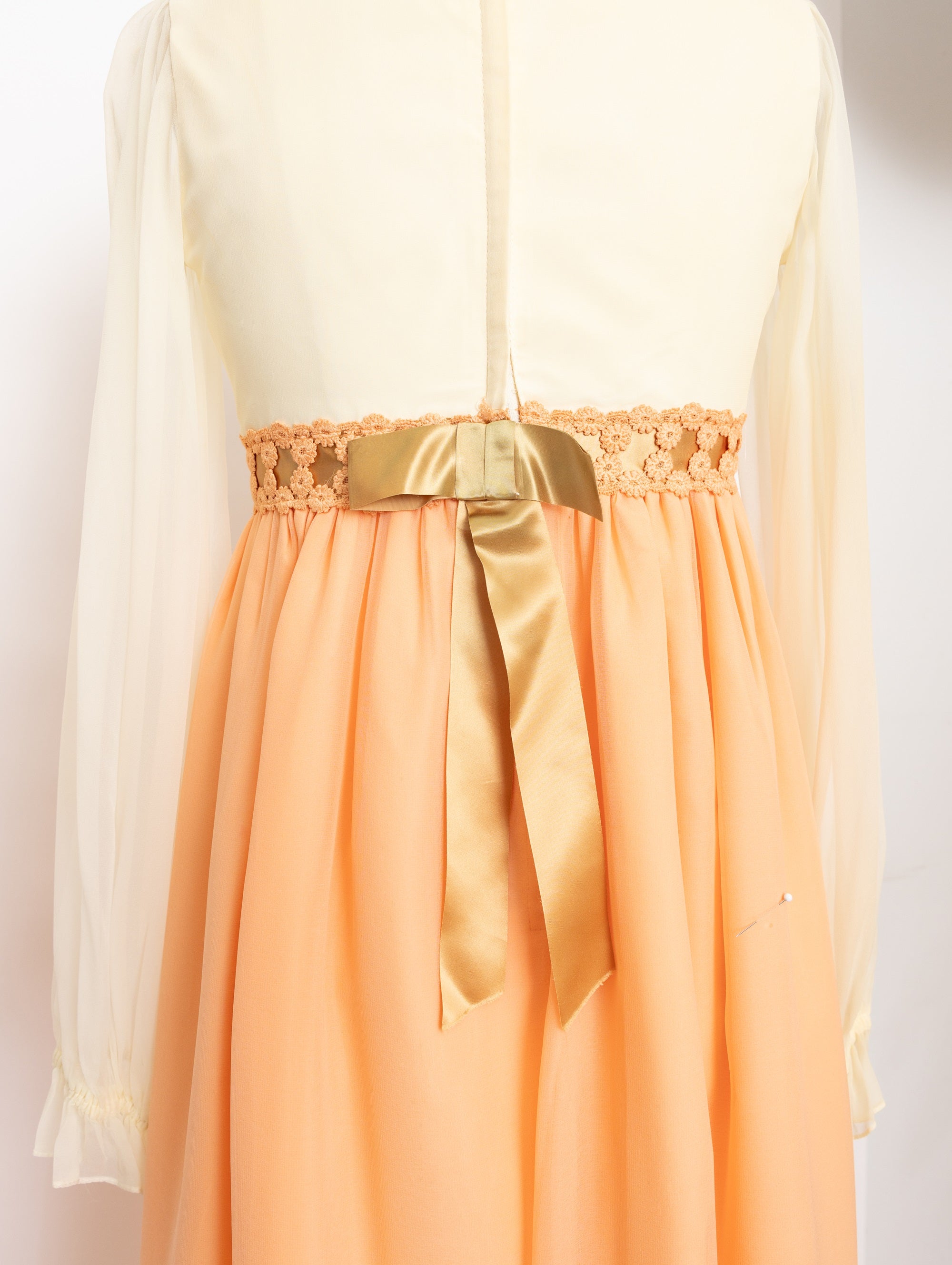 70s cream ruffle and peach skirt maxi dress