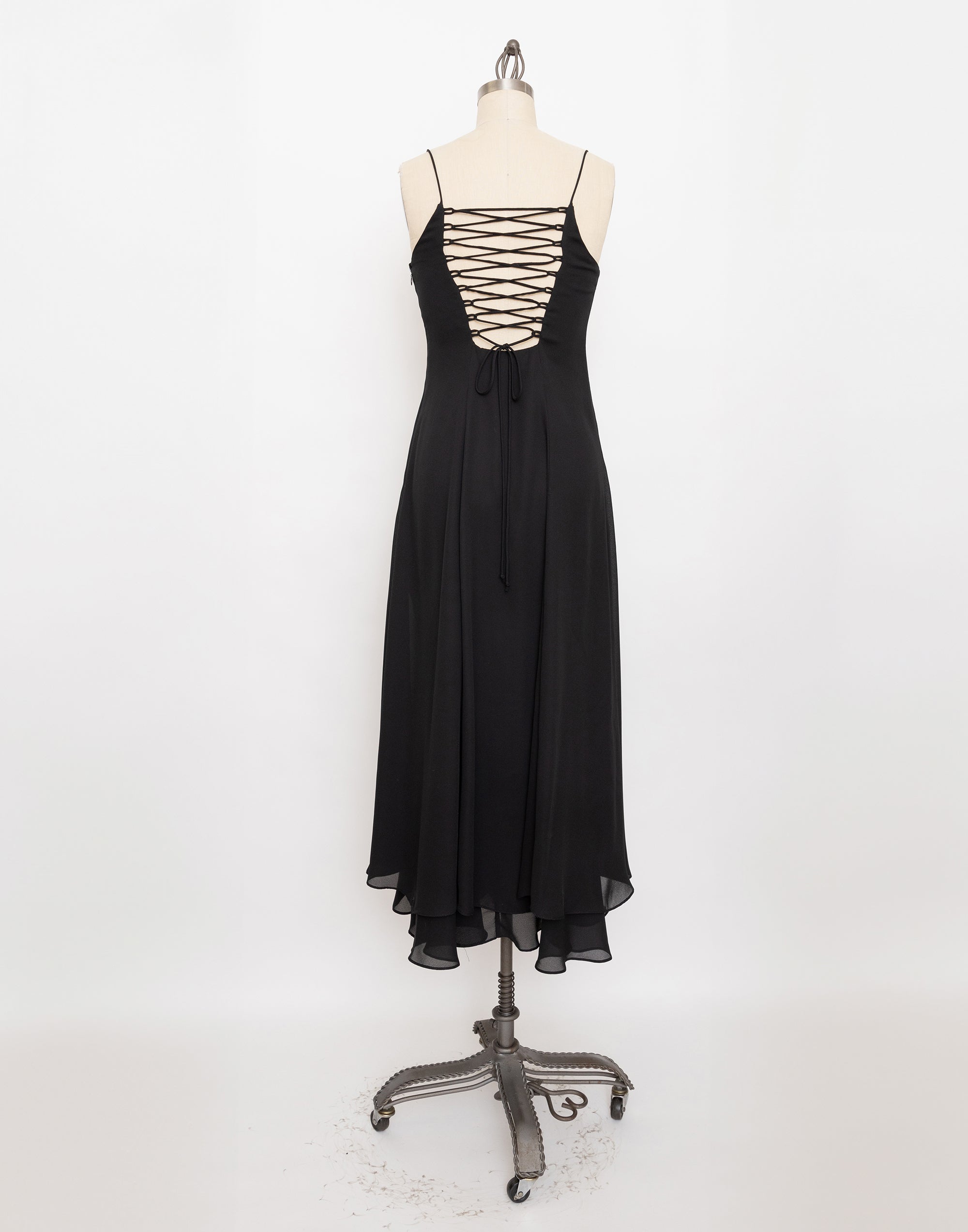 90s black lace up back dress
