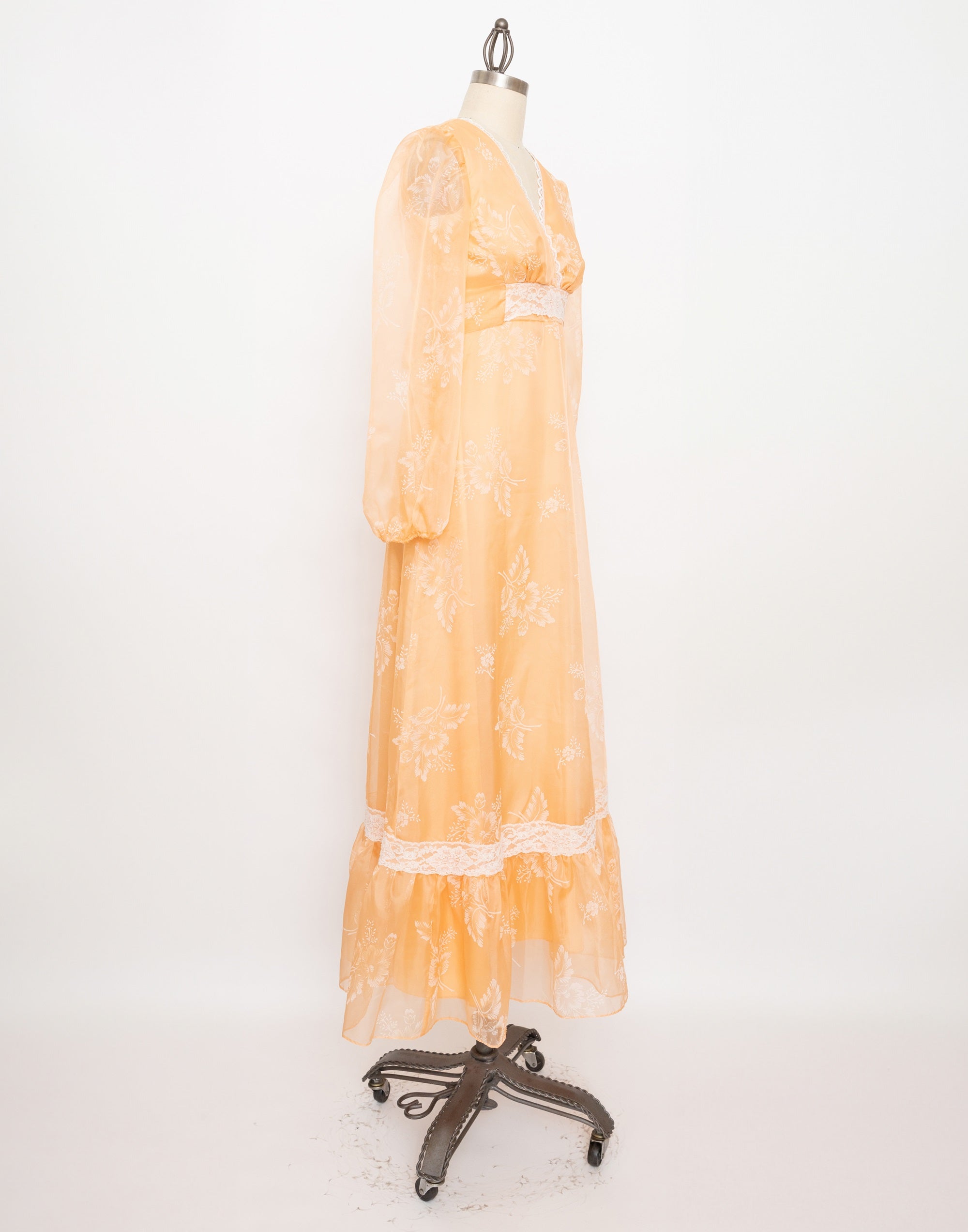 70s peach and white floral maxi dress