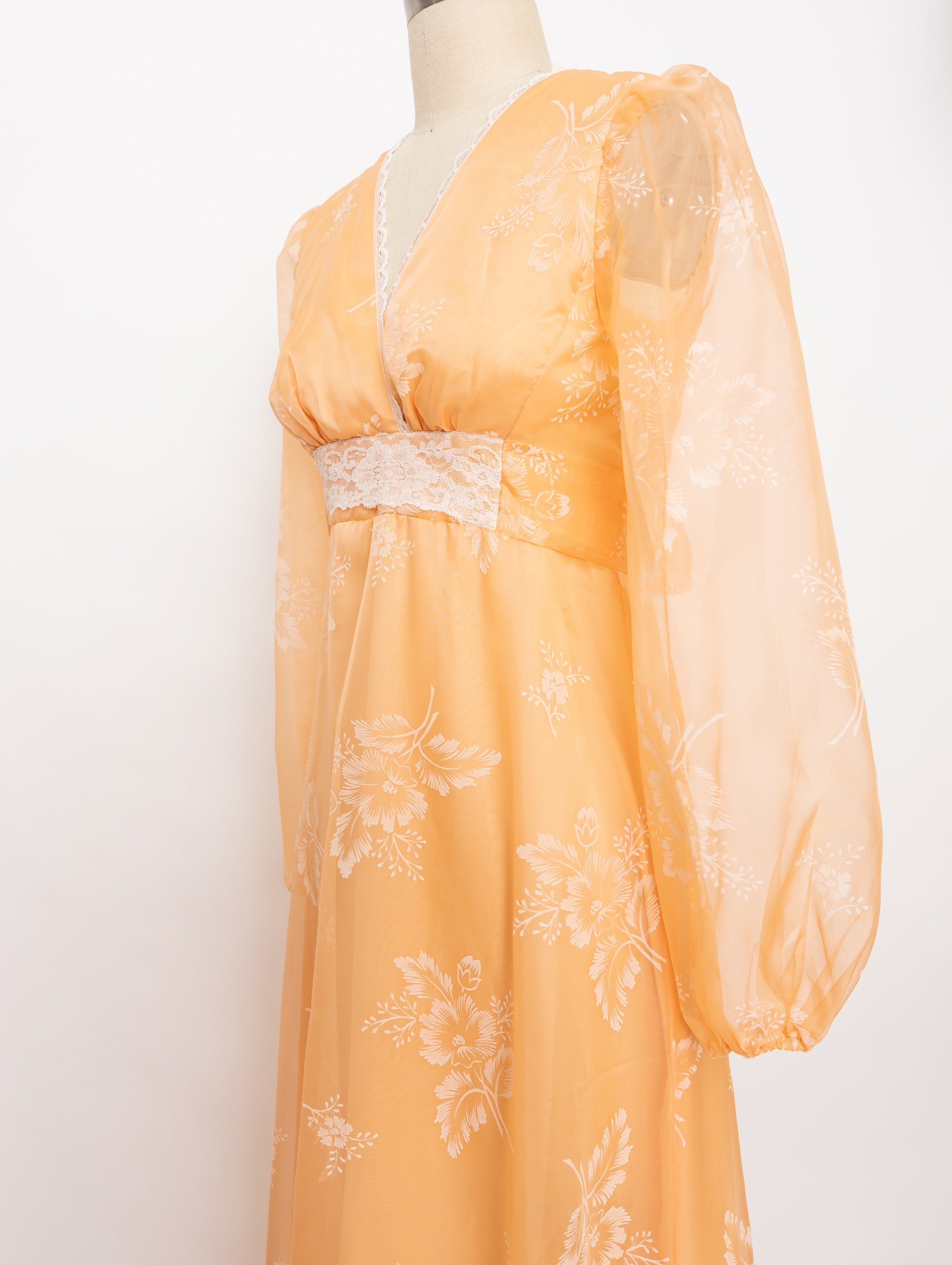 70s peach and white floral maxi dress