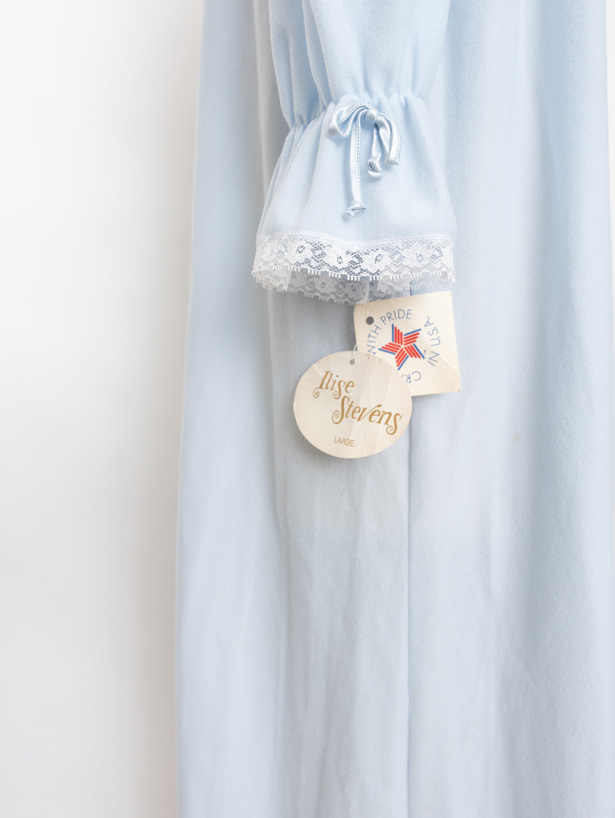 80s light blue satin ribbon lace nightgown