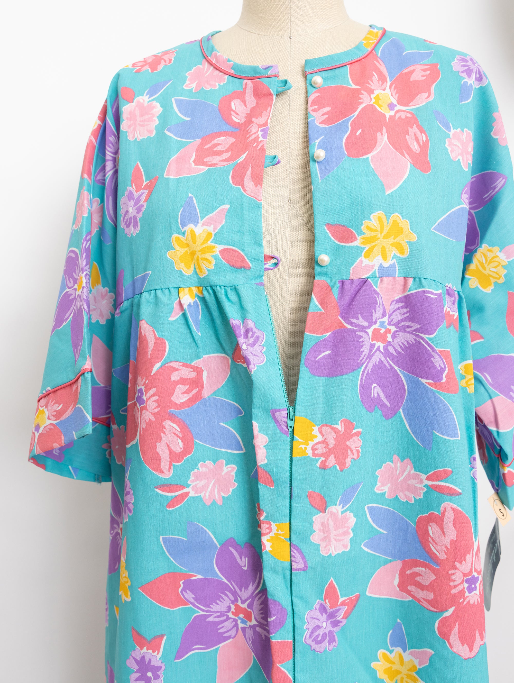 80s/90s blue tropical print house dress