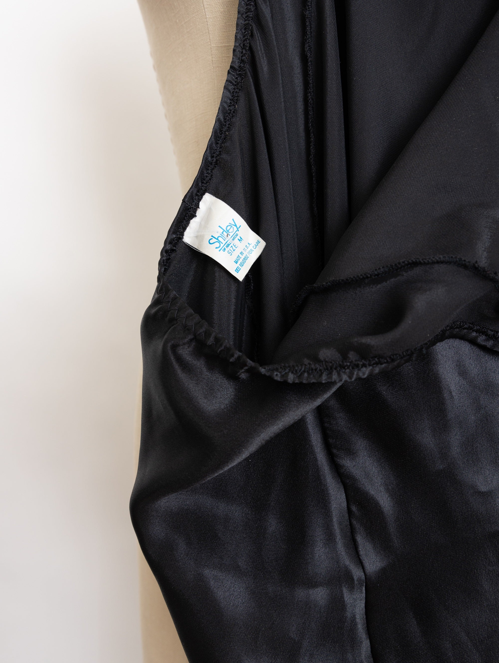 80s black satin ruffle slip dress