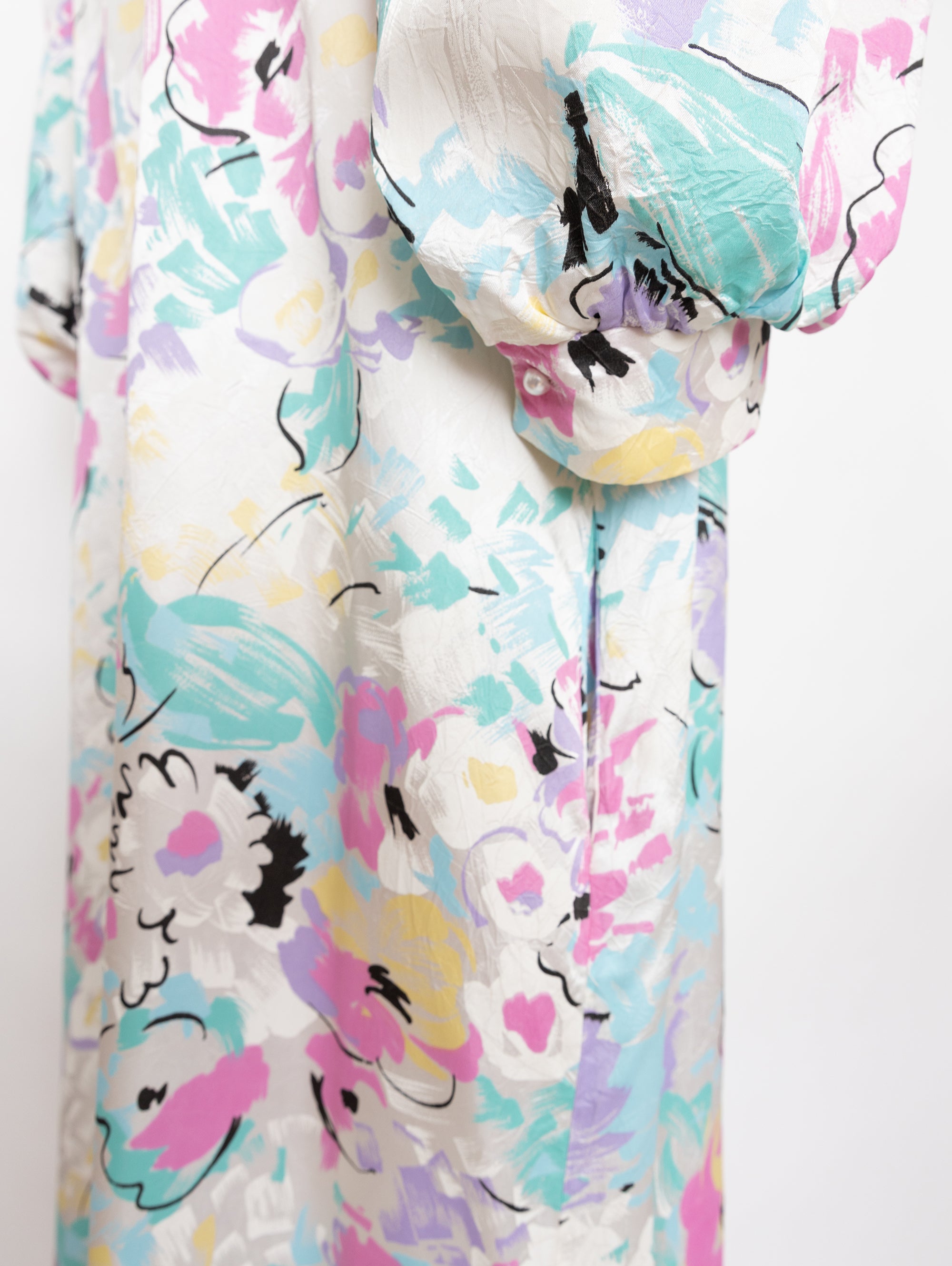 80s/90s light blue pastel floral robe dress