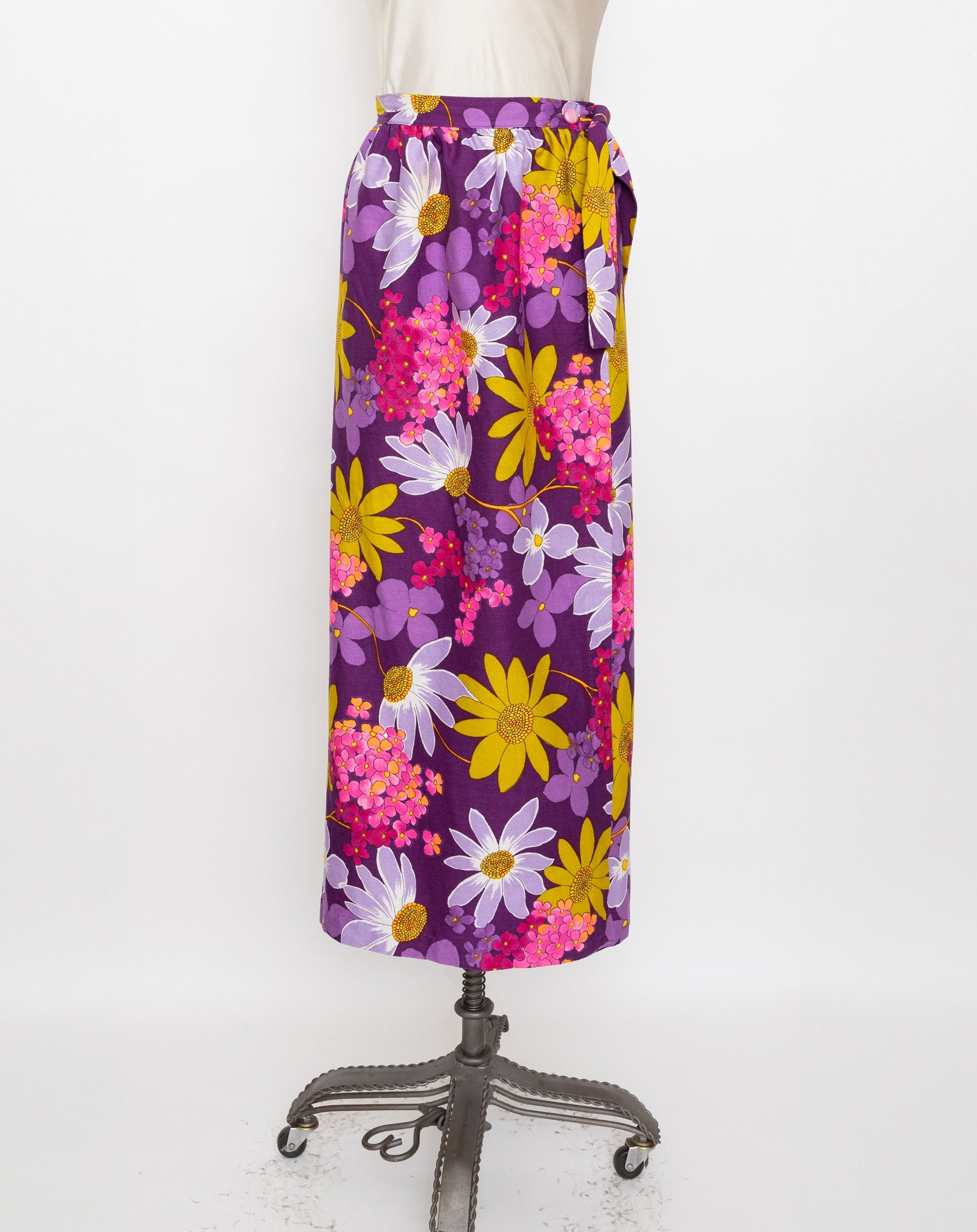 60s beverly vogue california purple floral maxi skirt