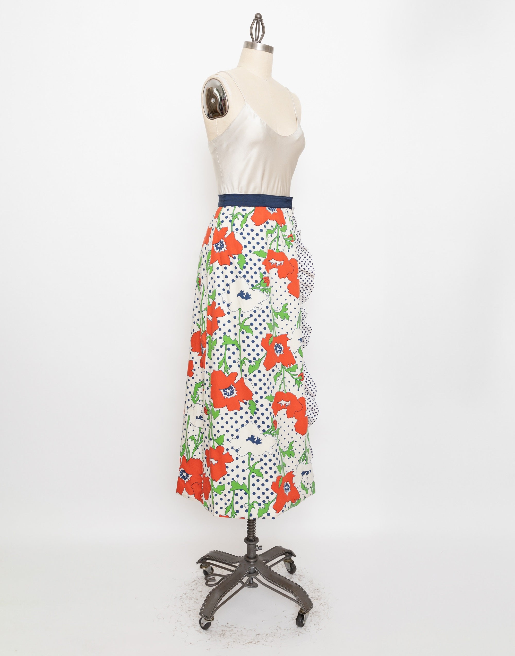 60s/70s talbots red poppy polka dot maxi wrap skirt