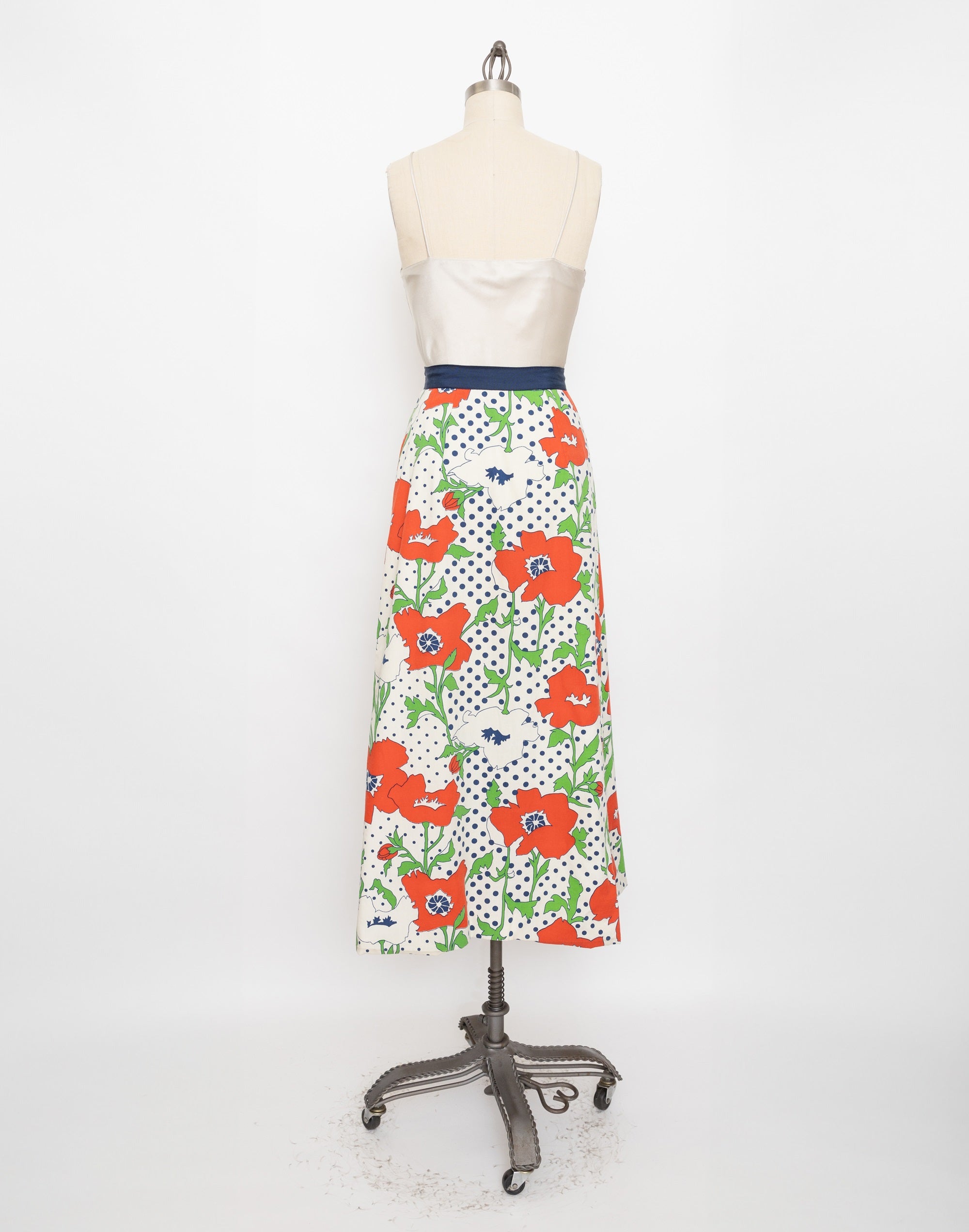 60s/70s talbots red poppy polka dot maxi wrap skirt