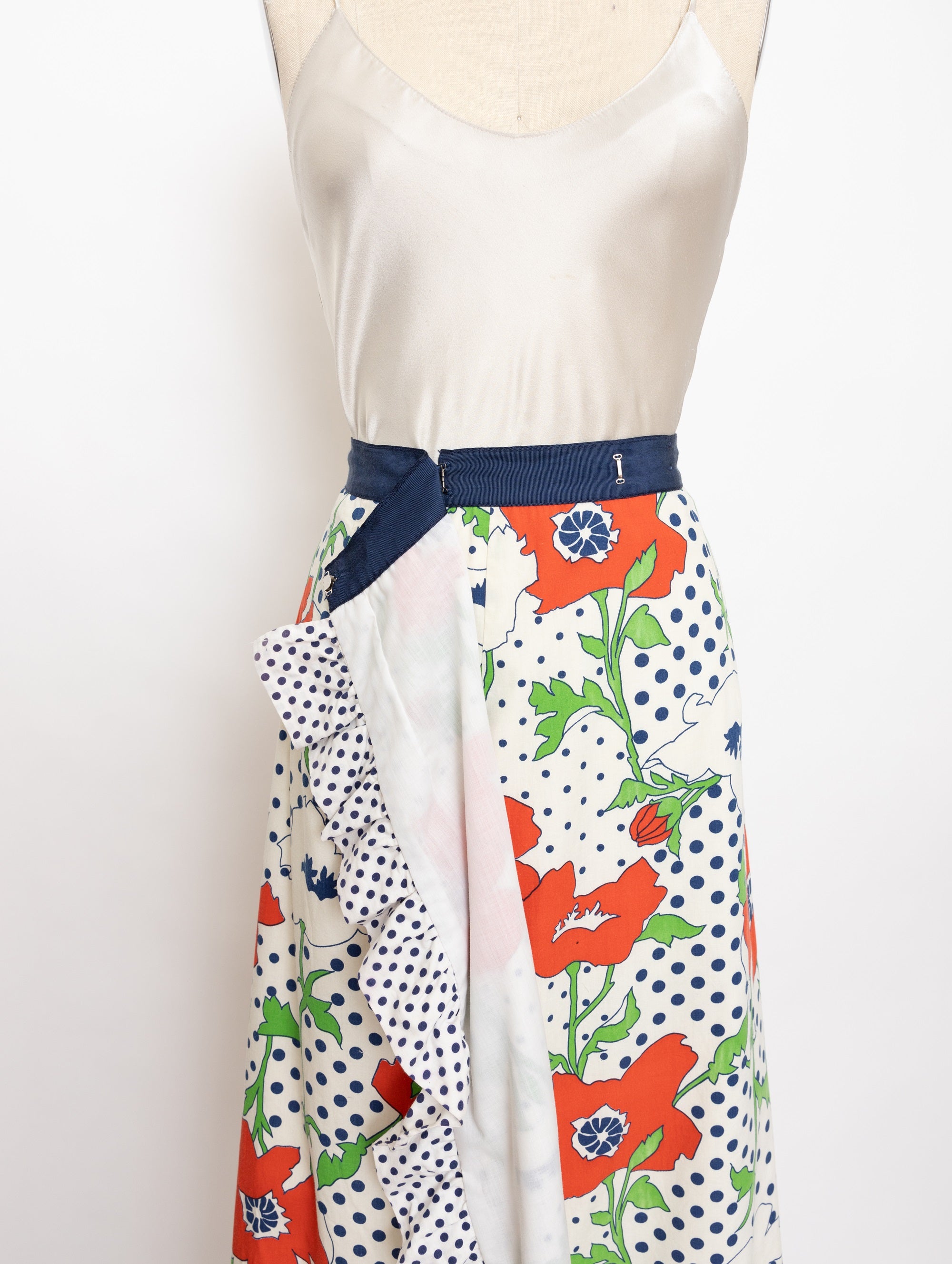 60s/70s talbots red poppy polka dot maxi wrap skirt