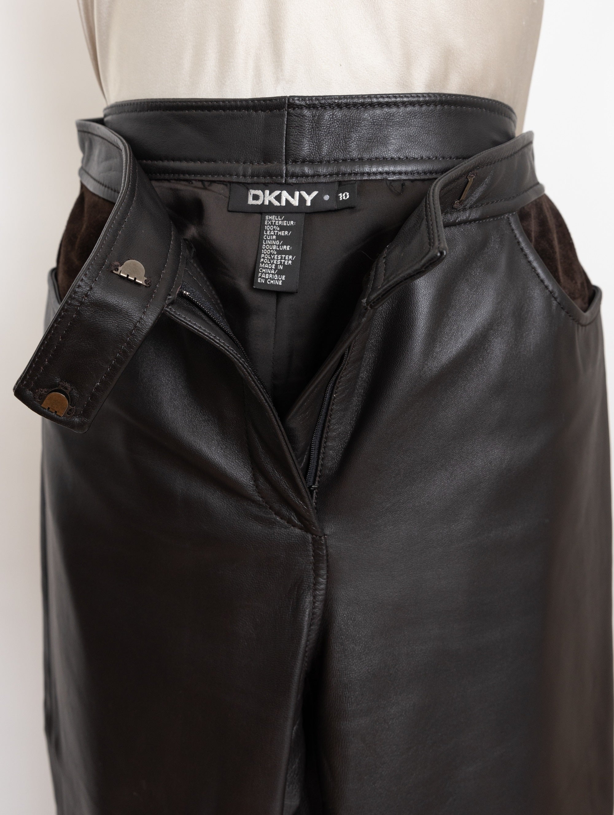 90s dkny brown leather pants