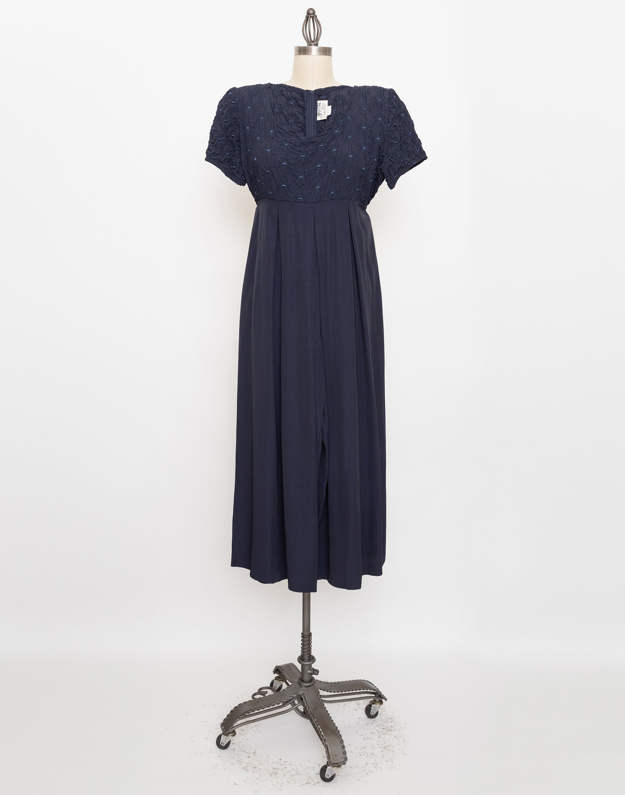 90s navy blue embroidered short sleeve jumpsuit