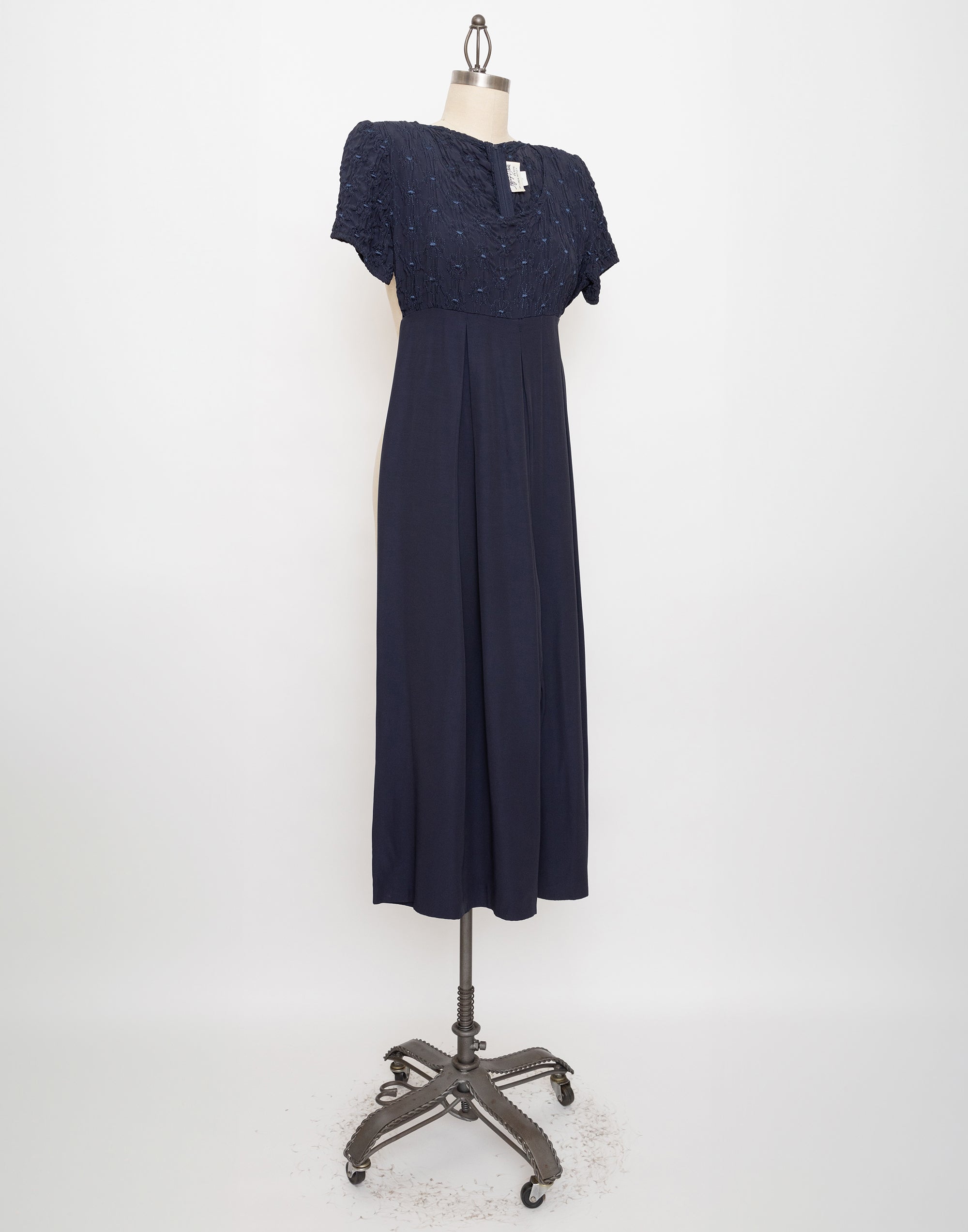 90s navy blue embroidered short sleeve jumpsuit