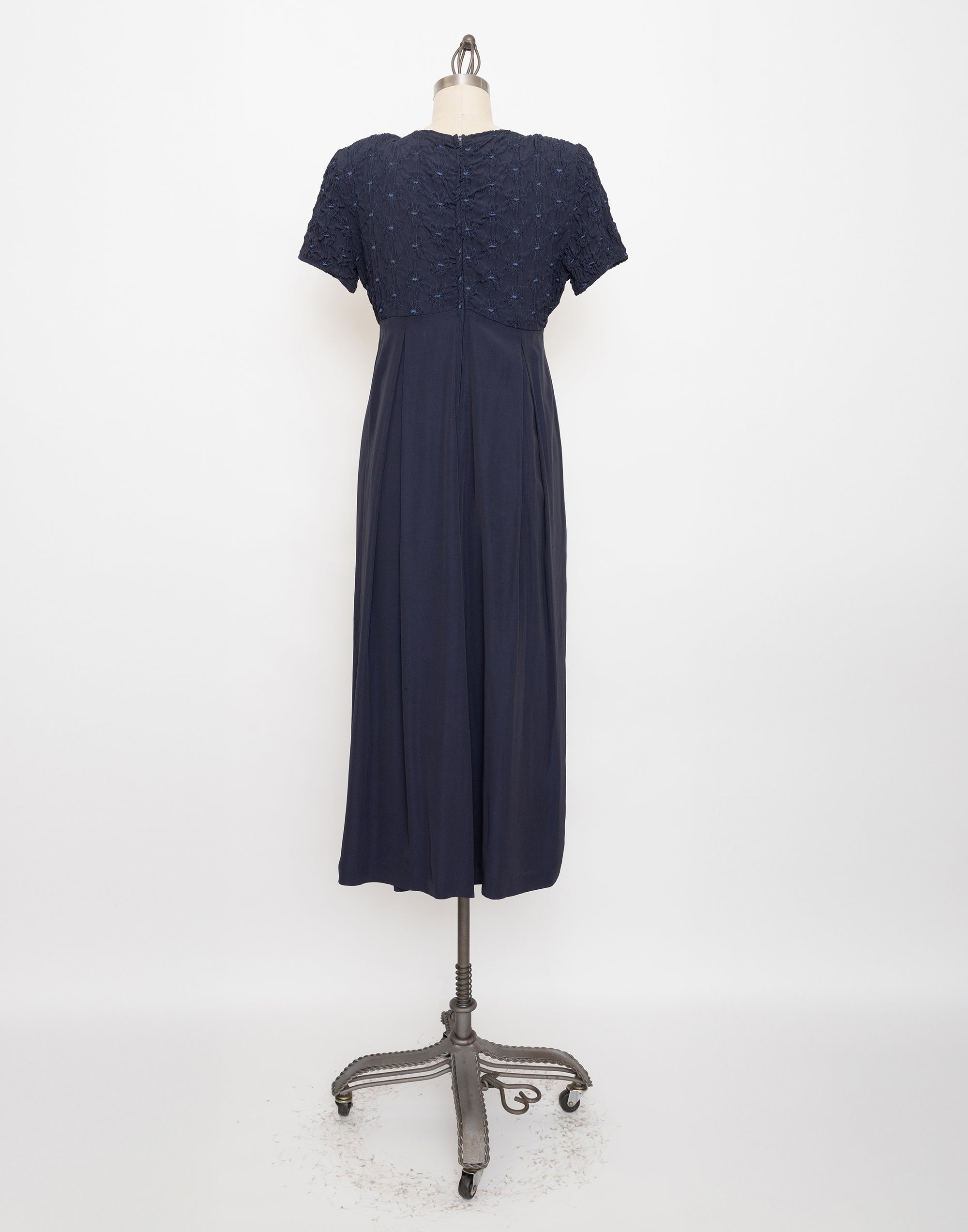 90s navy blue embroidered short sleeve jumpsuit