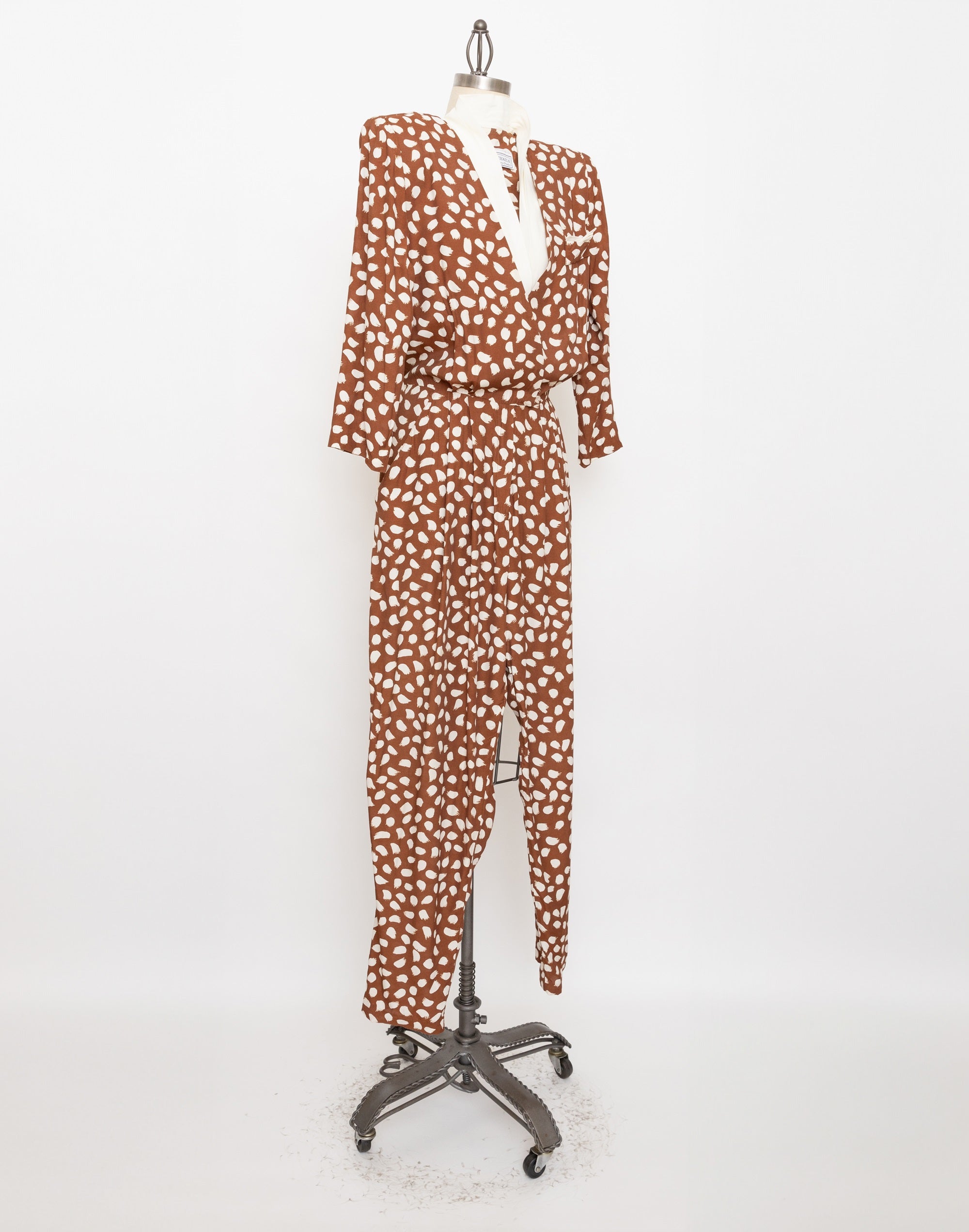 80s/90s light brown polka dot jumpsuit