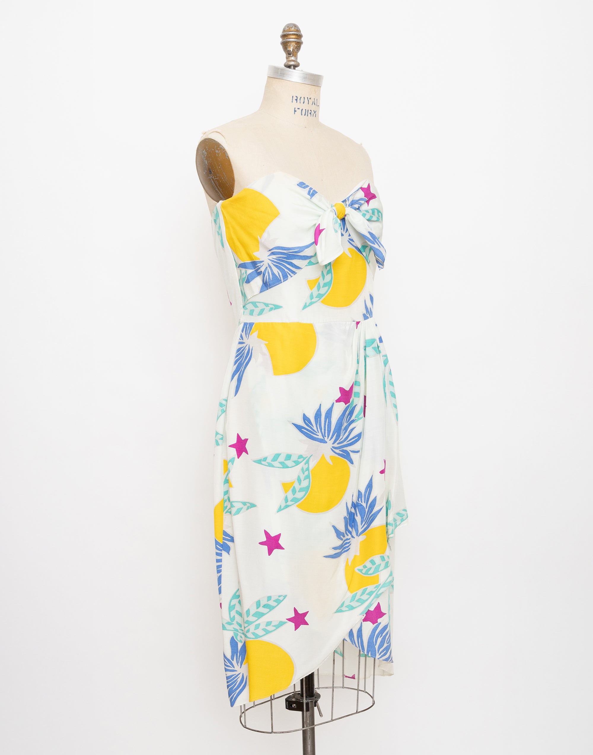 90s sweetheart tie front white floral dress