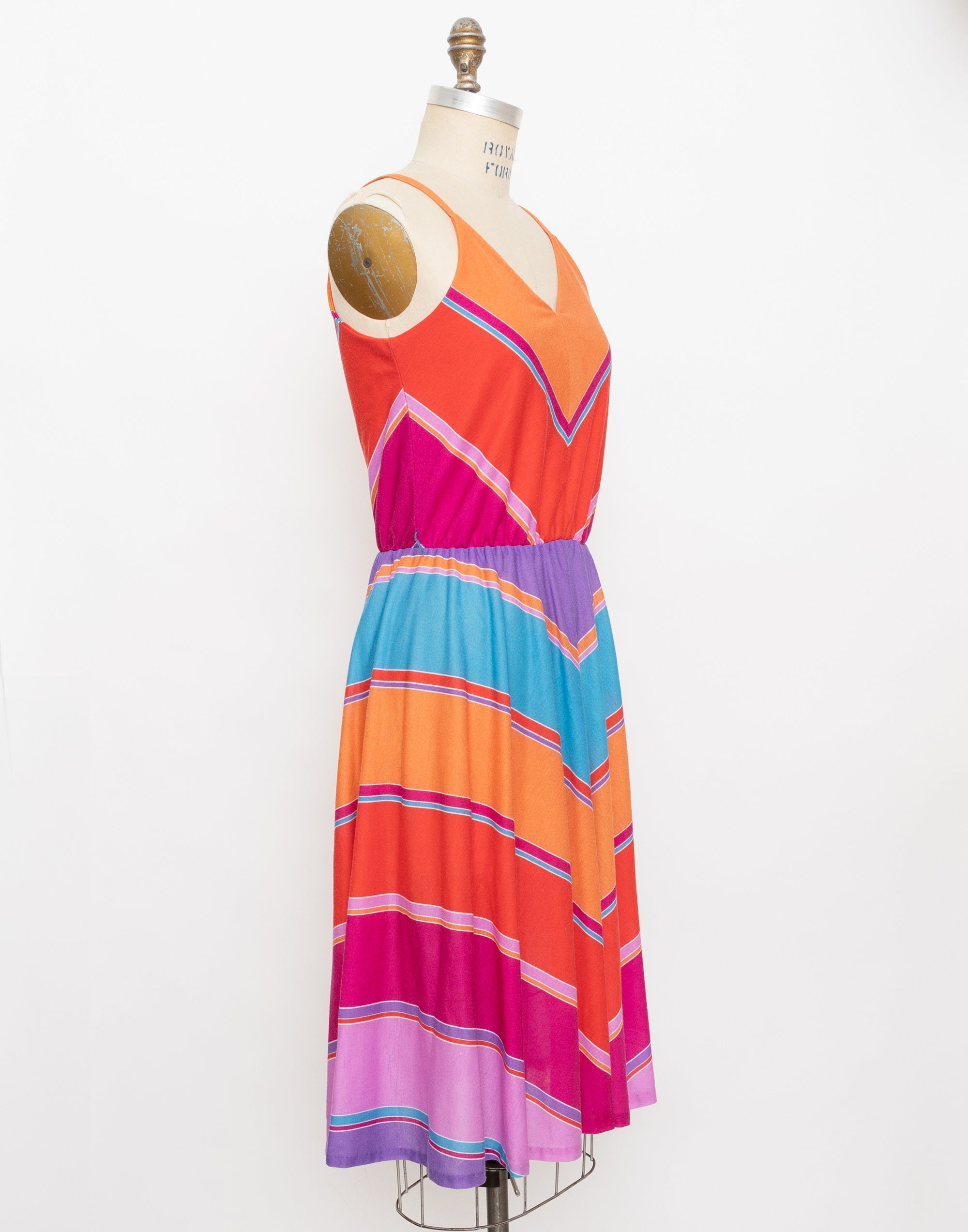 80s orange and red chevron stripe dress