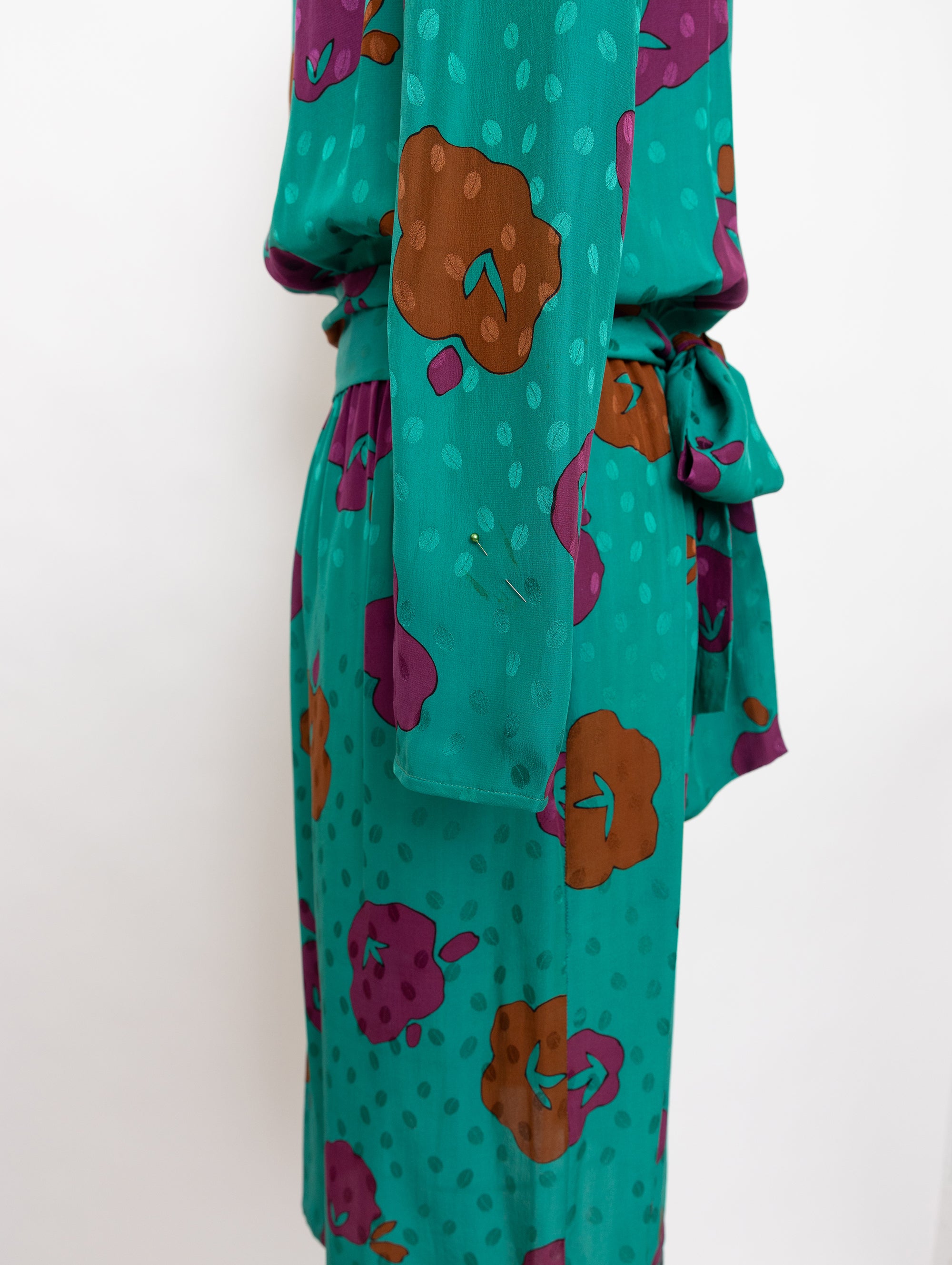 80s turquoise abstract floral long sleeve dress