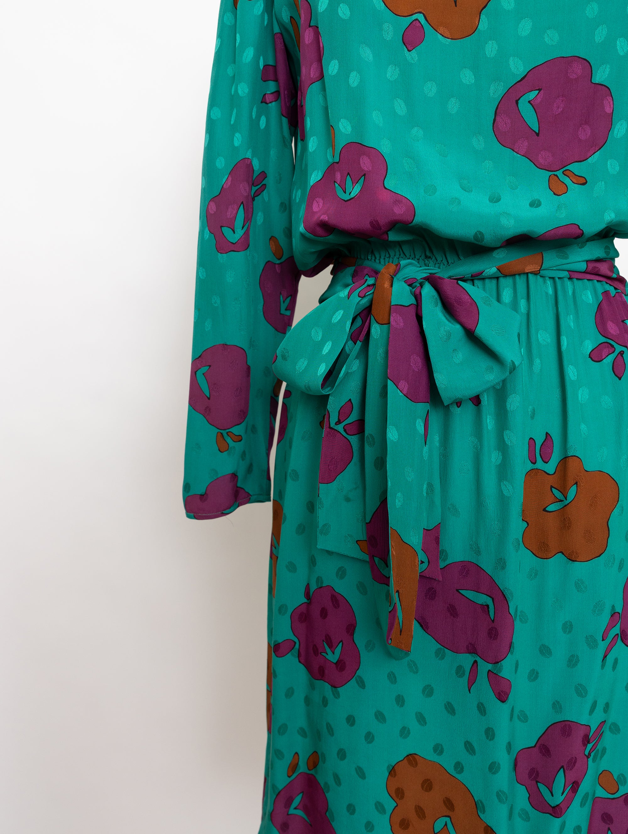 80s turquoise abstract floral long sleeve dress
