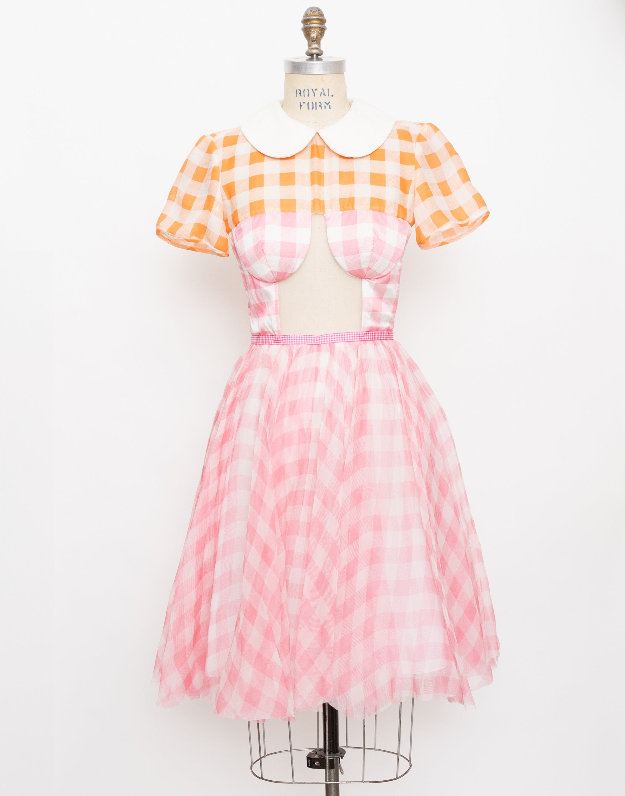 orange and pink checkered dress Y2K gingham 32w SIZE:XXL/14-16 Mini Skirts Olvi's L152
