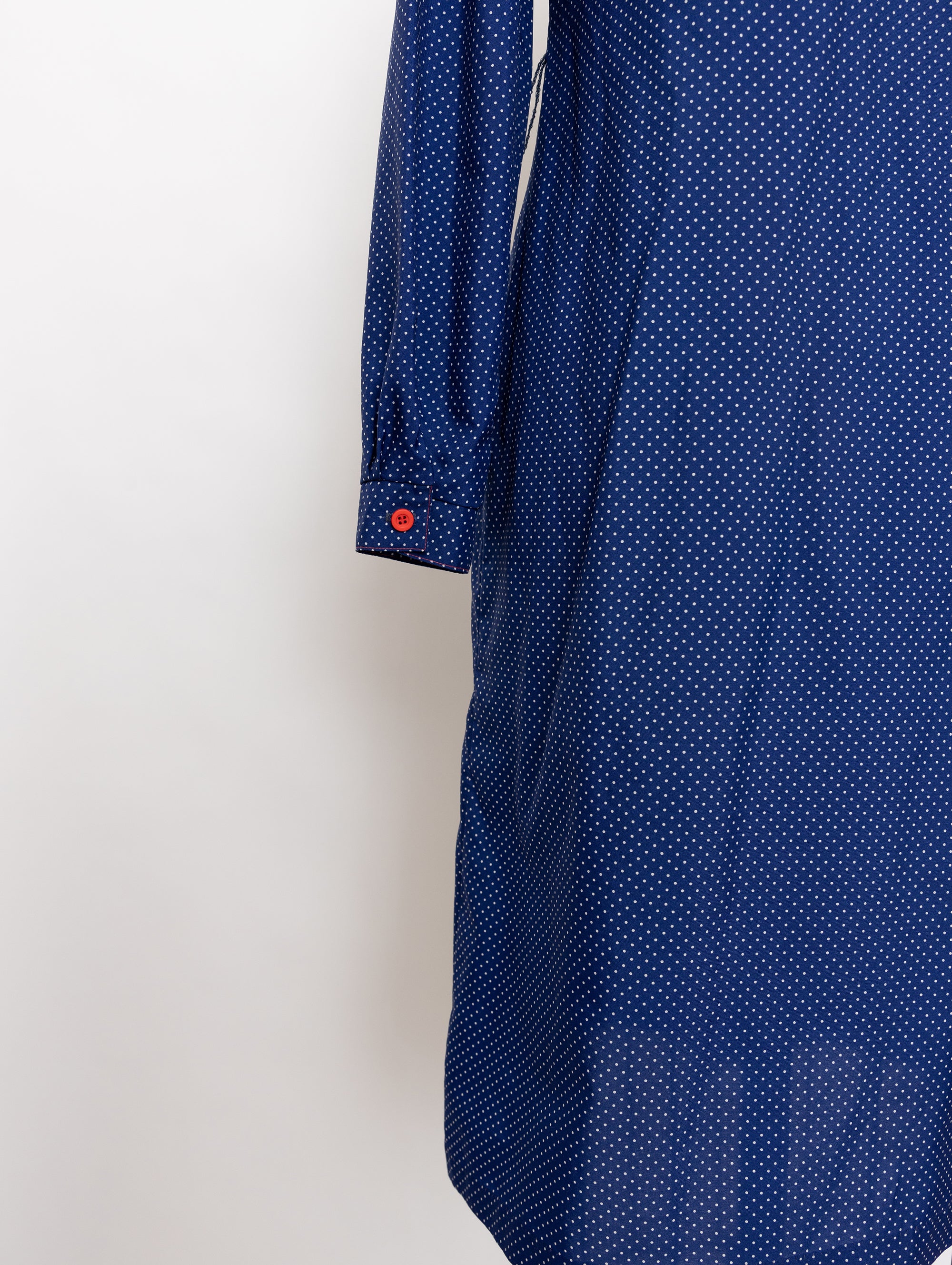 80s/90s Neiman Marcus navy small dot shirt dress with red pocket square detail 4